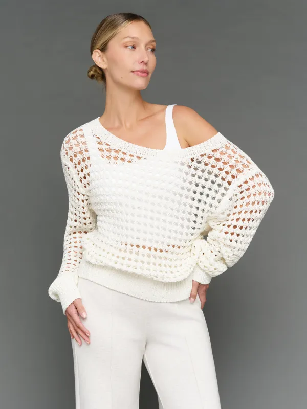 Wide Neck Open Knit Sweater - White made by Carbon38