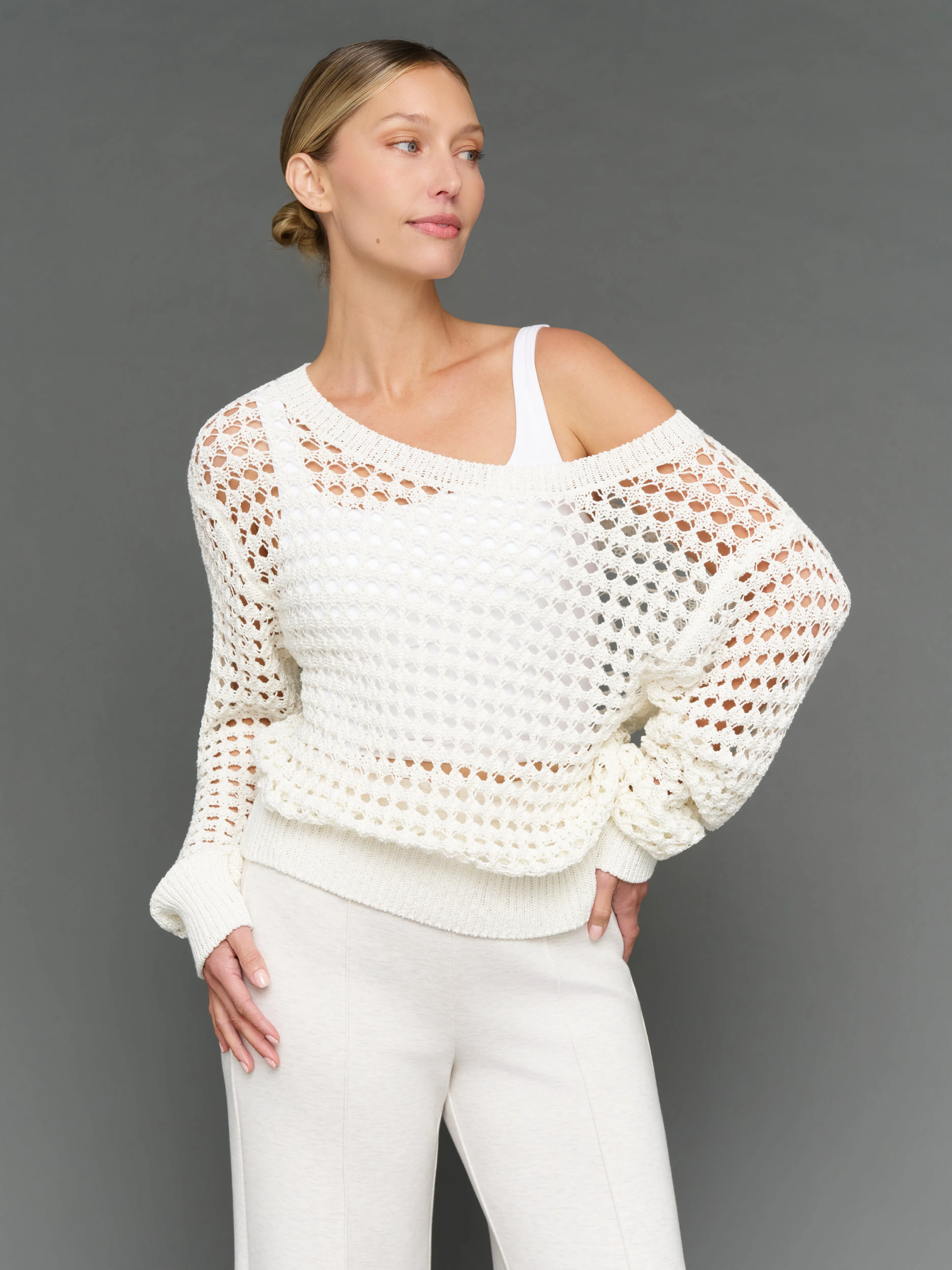Wide Neck Open Knit Sweater - White sold by Carbon38