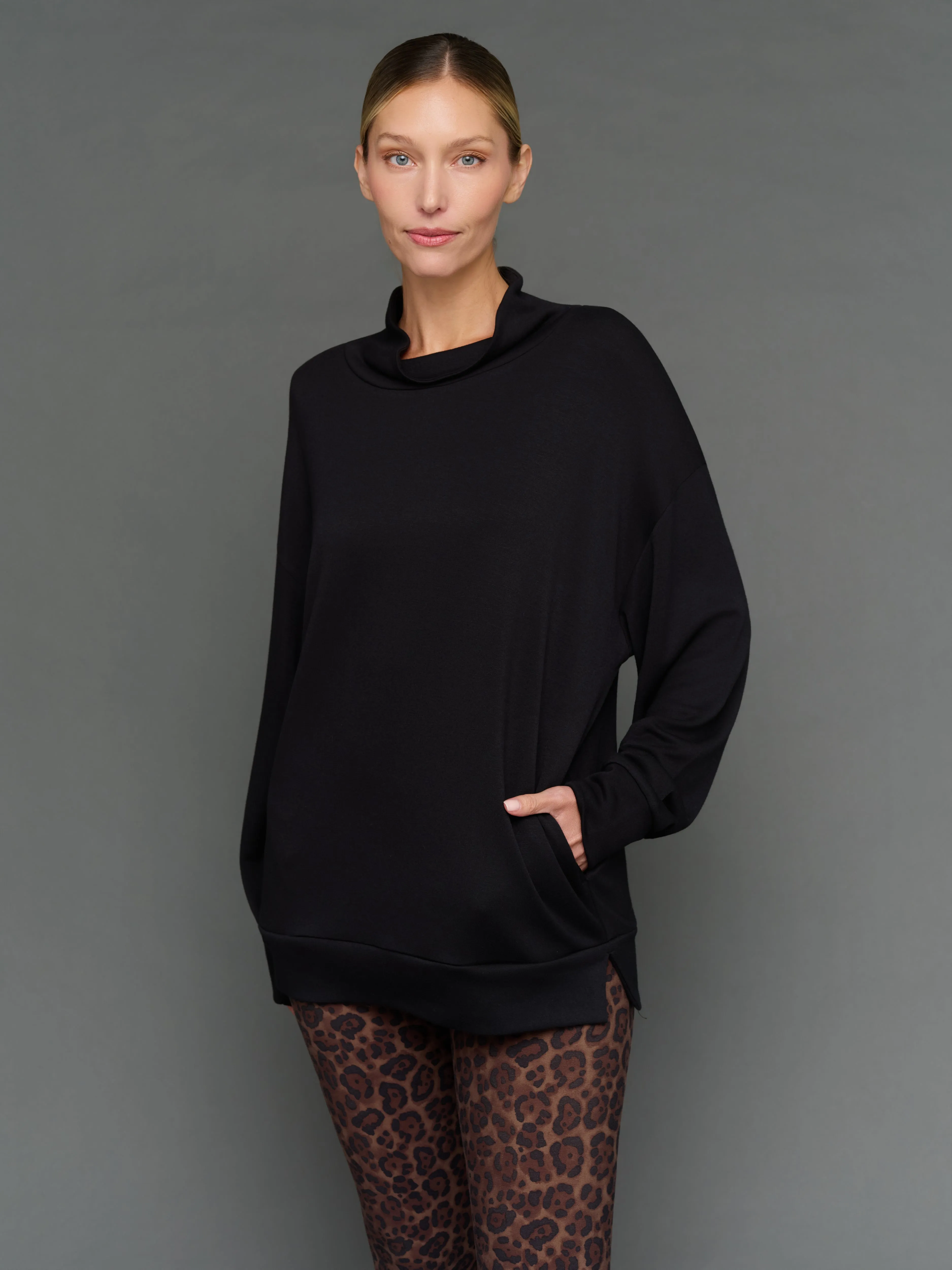 Mock Neck Pullover in Interlock - Black sold by Carbon38