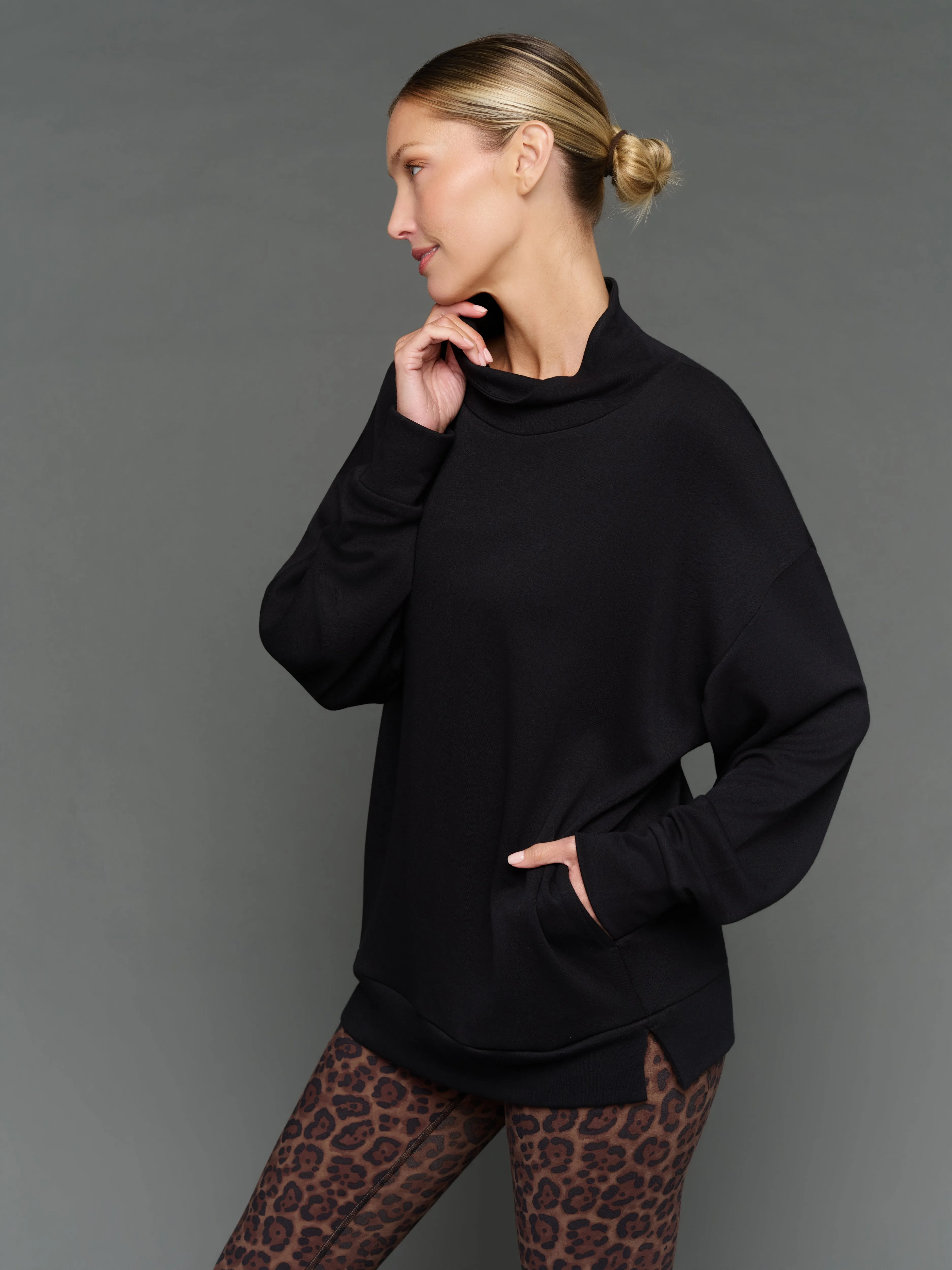 Mock Neck Pullover in Interlock - Black sold by Carbon38 product image thumbnail 4
