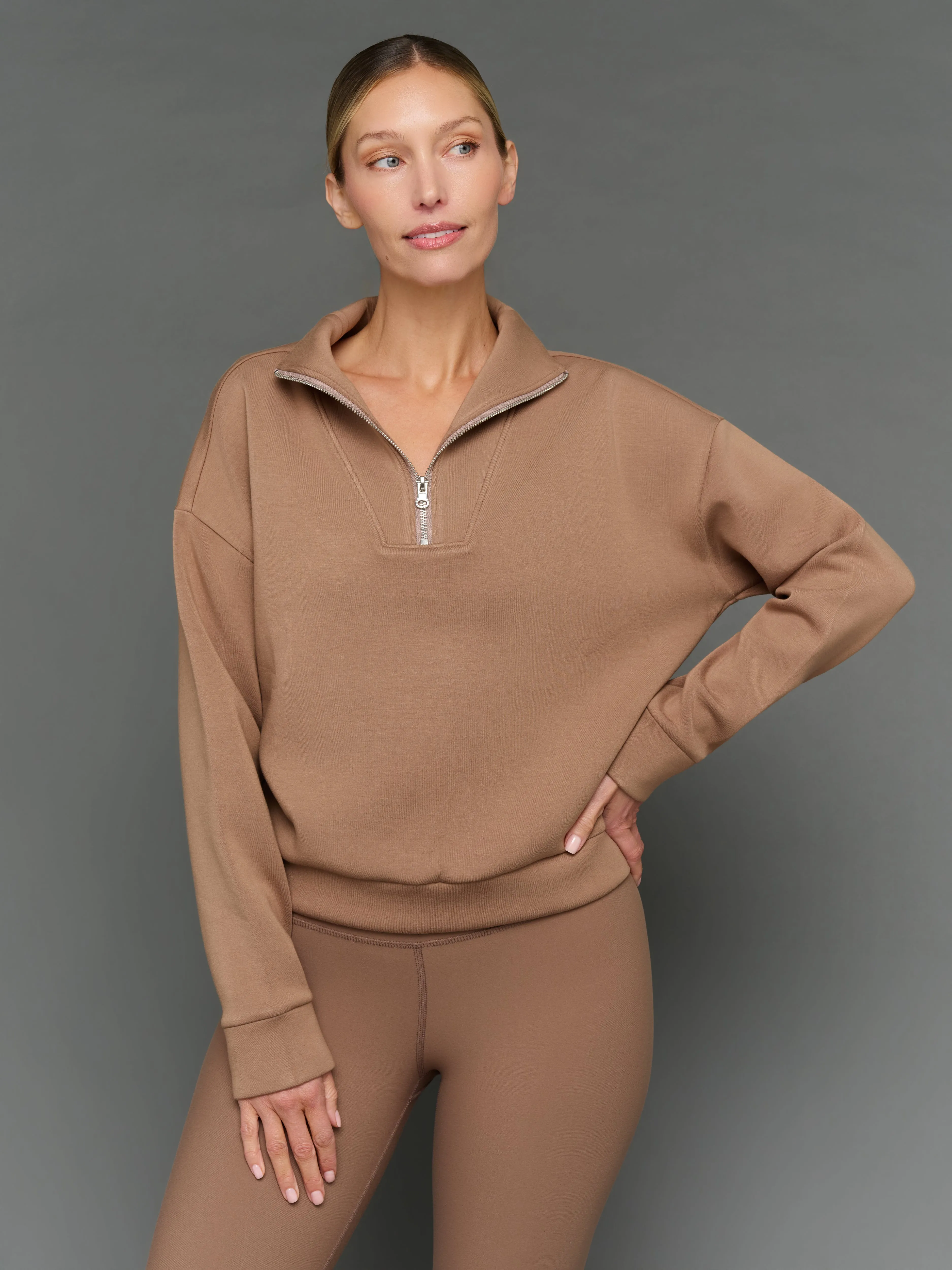 Half Zip Pullover in Interlock - Caribou sold by Carbon38