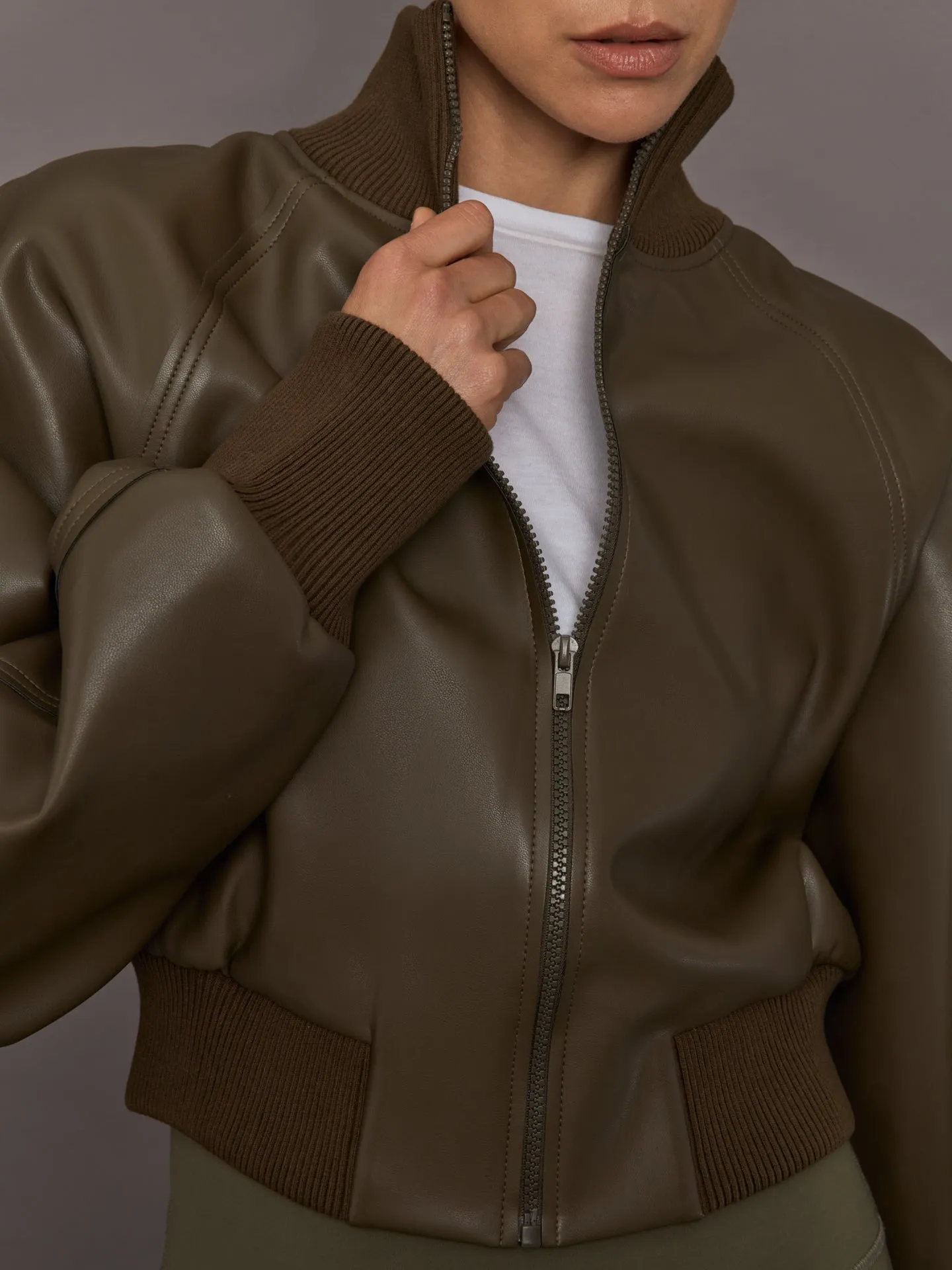 Cropped Turtle Bomber Jacket - Bark sold by Carbon38 product image thumbnail 5