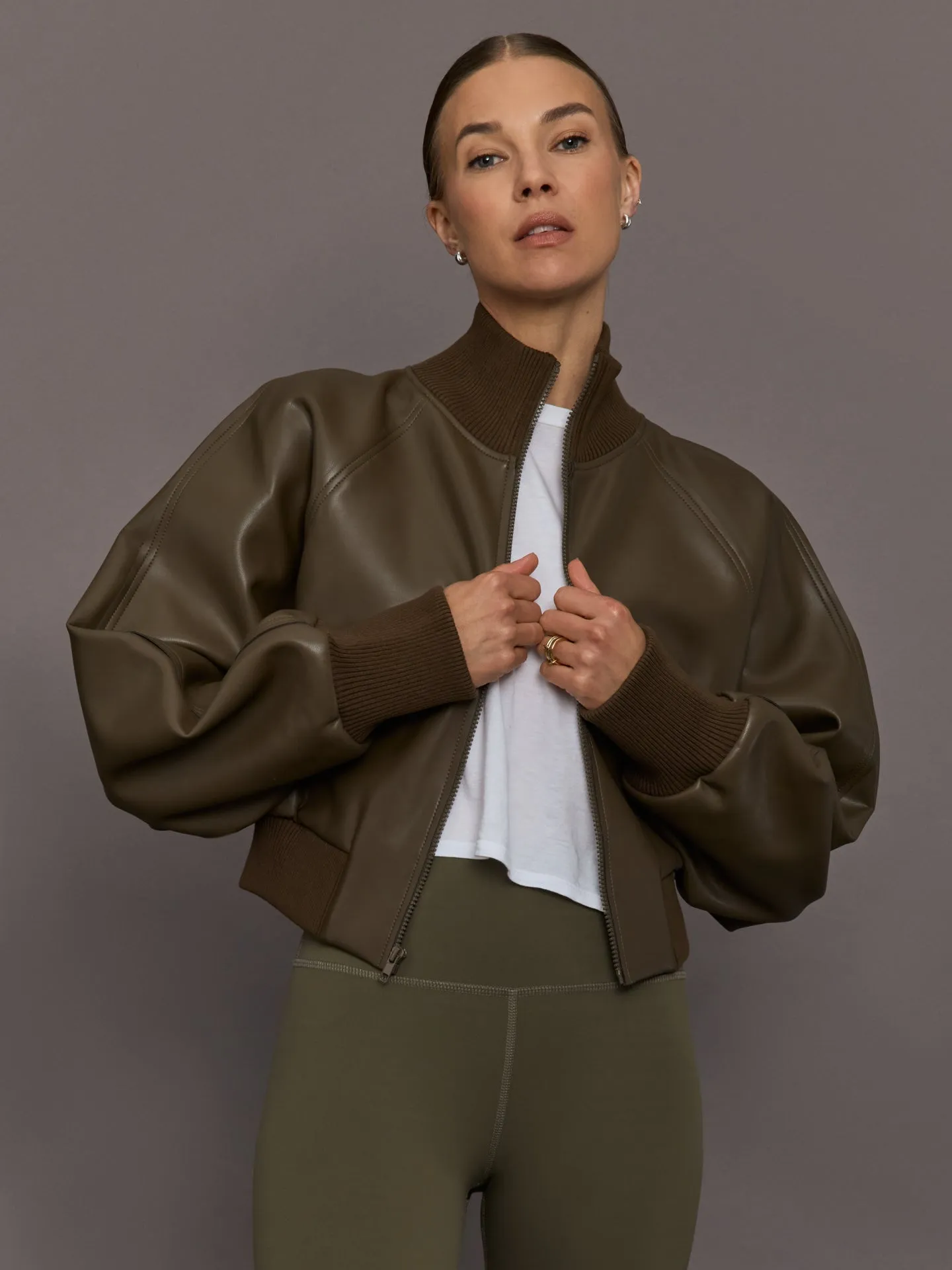 Cropped Turtle Bomber Jacket - Bark sold by Carbon38