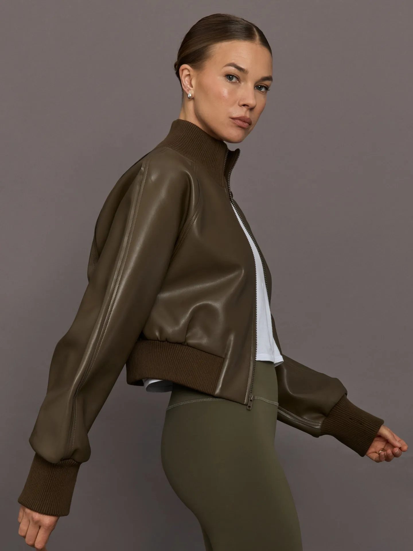 Cropped Turtle Bomber Jacket - Bark sold by Carbon38 product image thumbnail 3