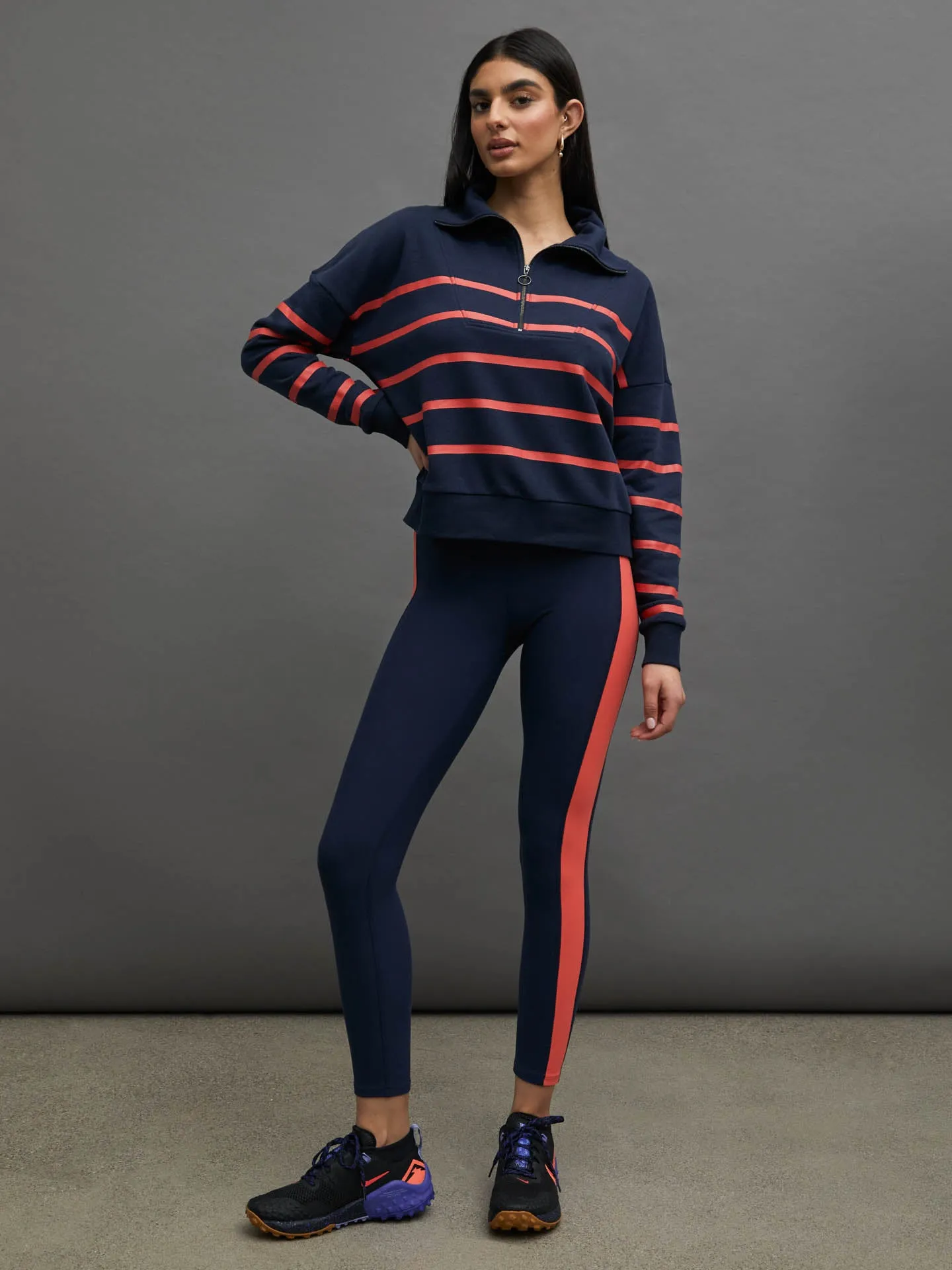 BRETON STRIPE FRENCH TERRY 1/2 ZIP - NAVY/ CAYENNE sold by Carbon38 product image thumbnail 2