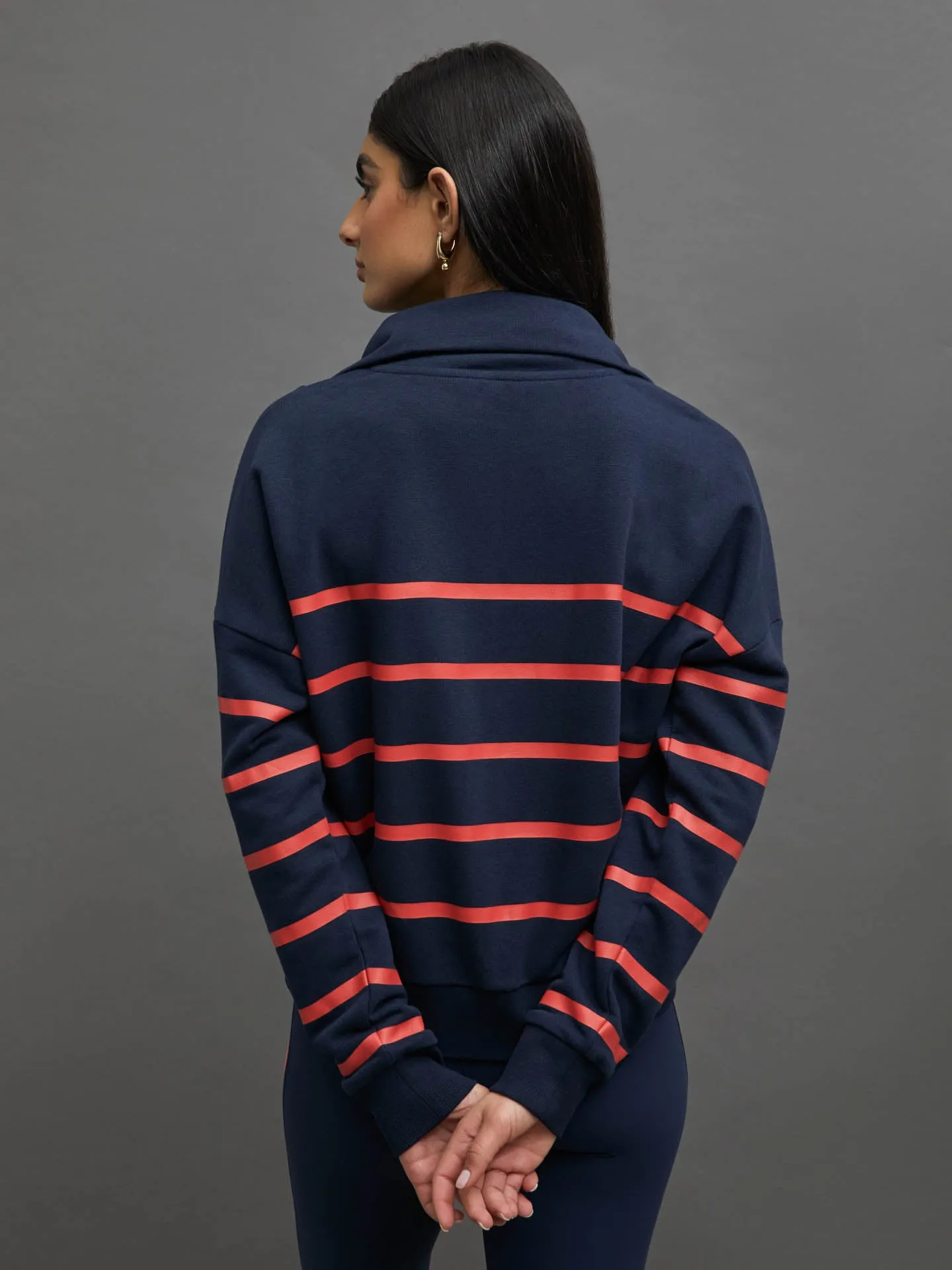 BRETON STRIPE FRENCH TERRY 1/2 ZIP - NAVY/ CAYENNE sold by Carbon38 product image thumbnail 3
