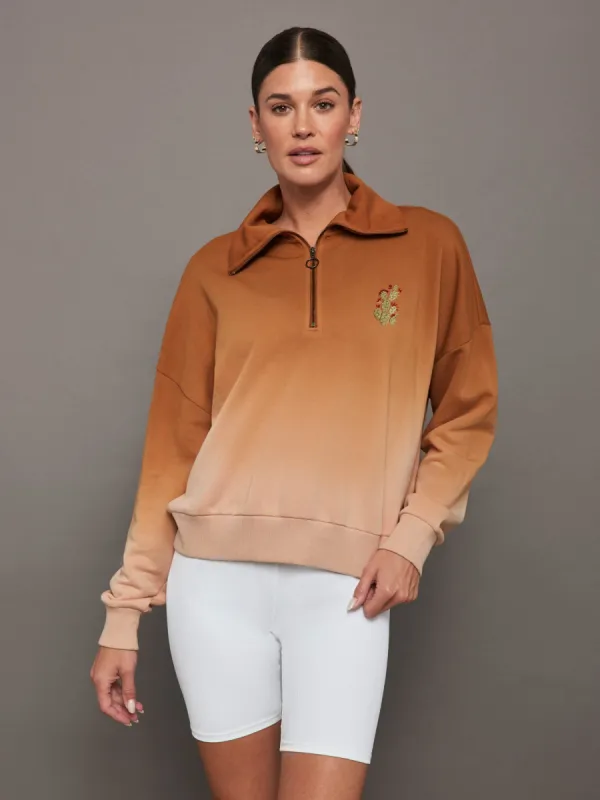 Ombre French Terry Half Zip / Cactus - Caramel Cafe to Rose Cloud sold by Carbon38