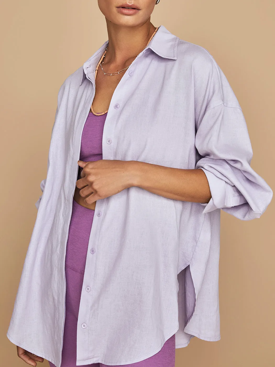 Linen Oversized Button Up Shirt - Lavender sold by Carbon38 product image thumbnail 2