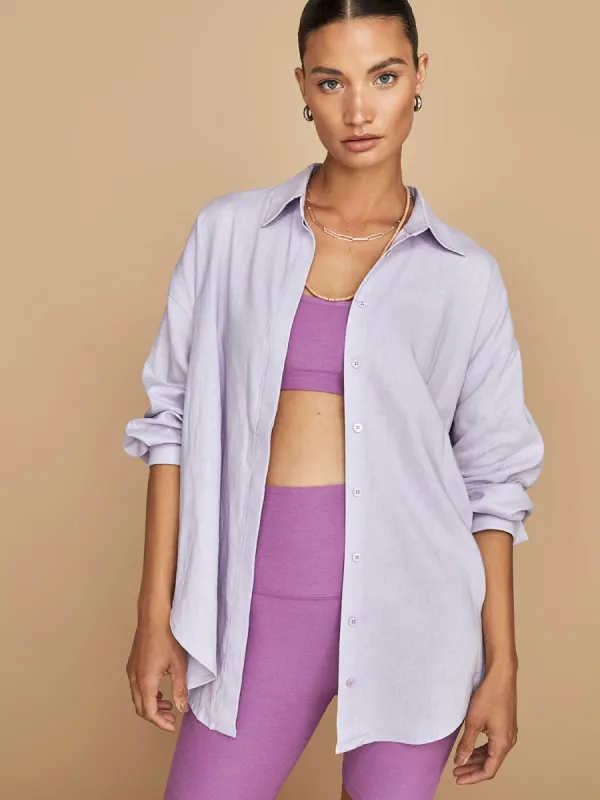 Linen Oversized Button Up Shirt - Lavender sold by Carbon38