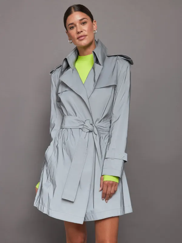 DOUBLE BREASTED TRENCH MINI - GREY sold by Carbon38