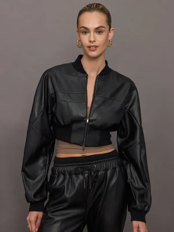 Hera V-Leather Cropped Bomber - Black sold by Carbon38