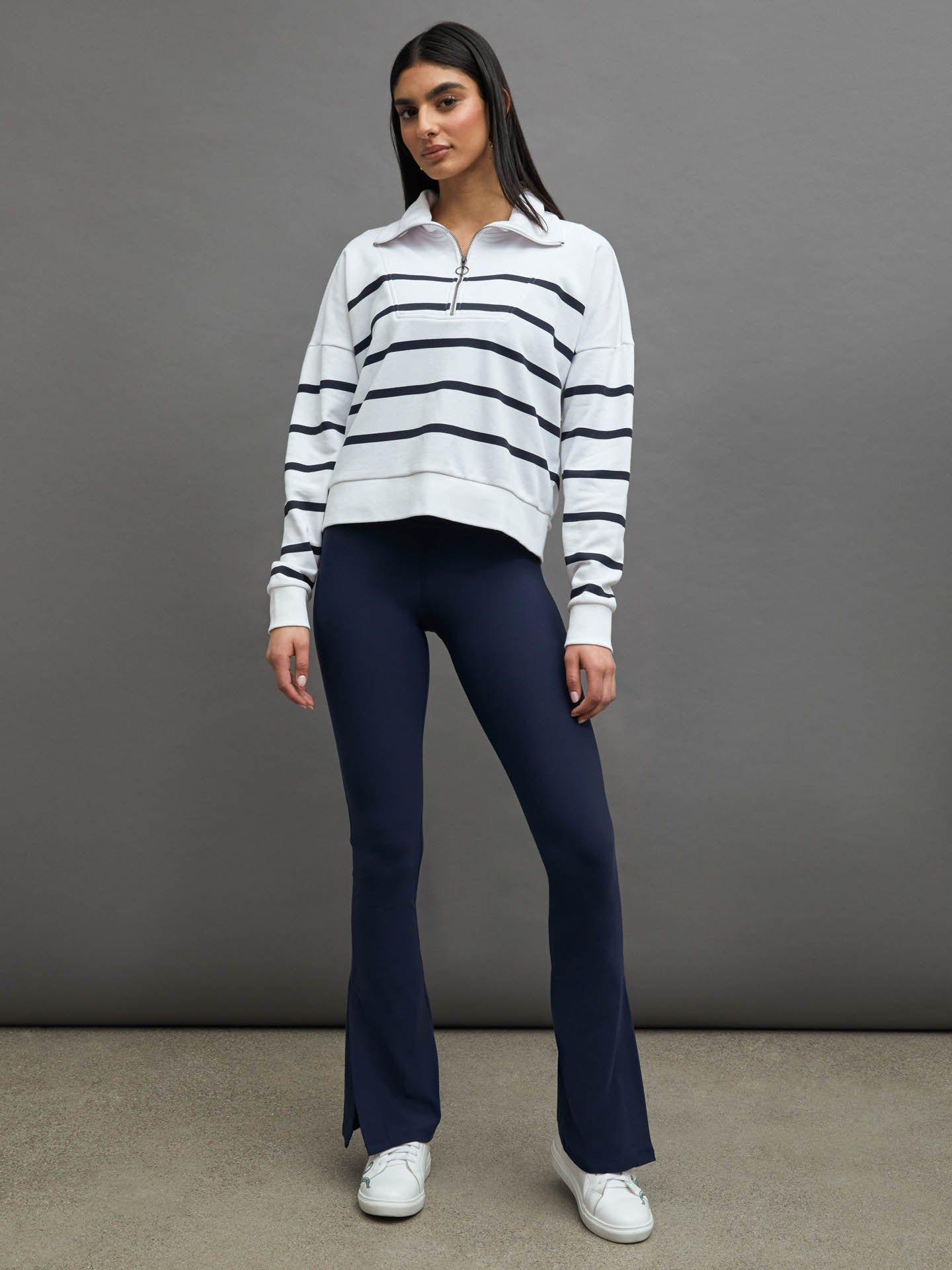 BRETON STRIPE FRENCH TERRY 1/2 ZIP - WHITE/ NAVY sold by Carbon38 product image thumbnail 2