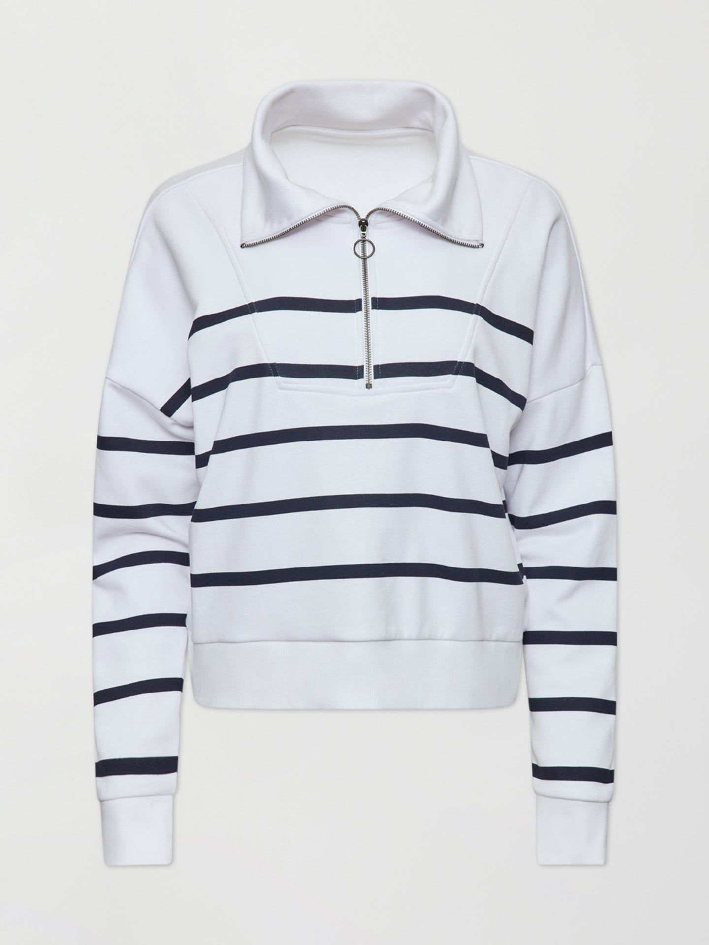 BRETON STRIPE FRENCH TERRY 1/2 ZIP - WHITE/ NAVY sold by Carbon38 product image thumbnail 4