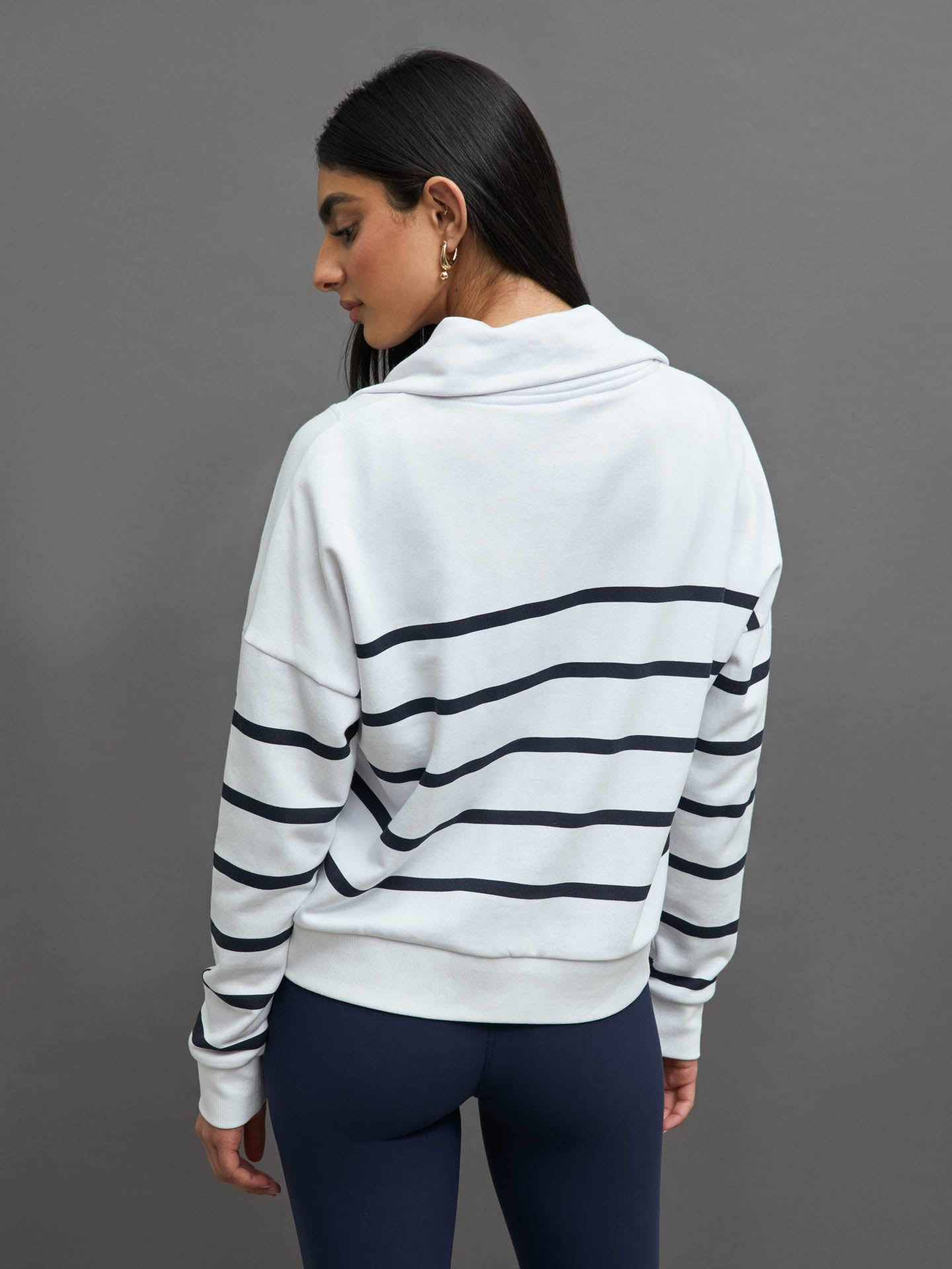BRETON STRIPE FRENCH TERRY 1/2 ZIP - WHITE/ NAVY sold by Carbon38 product image thumbnail 3