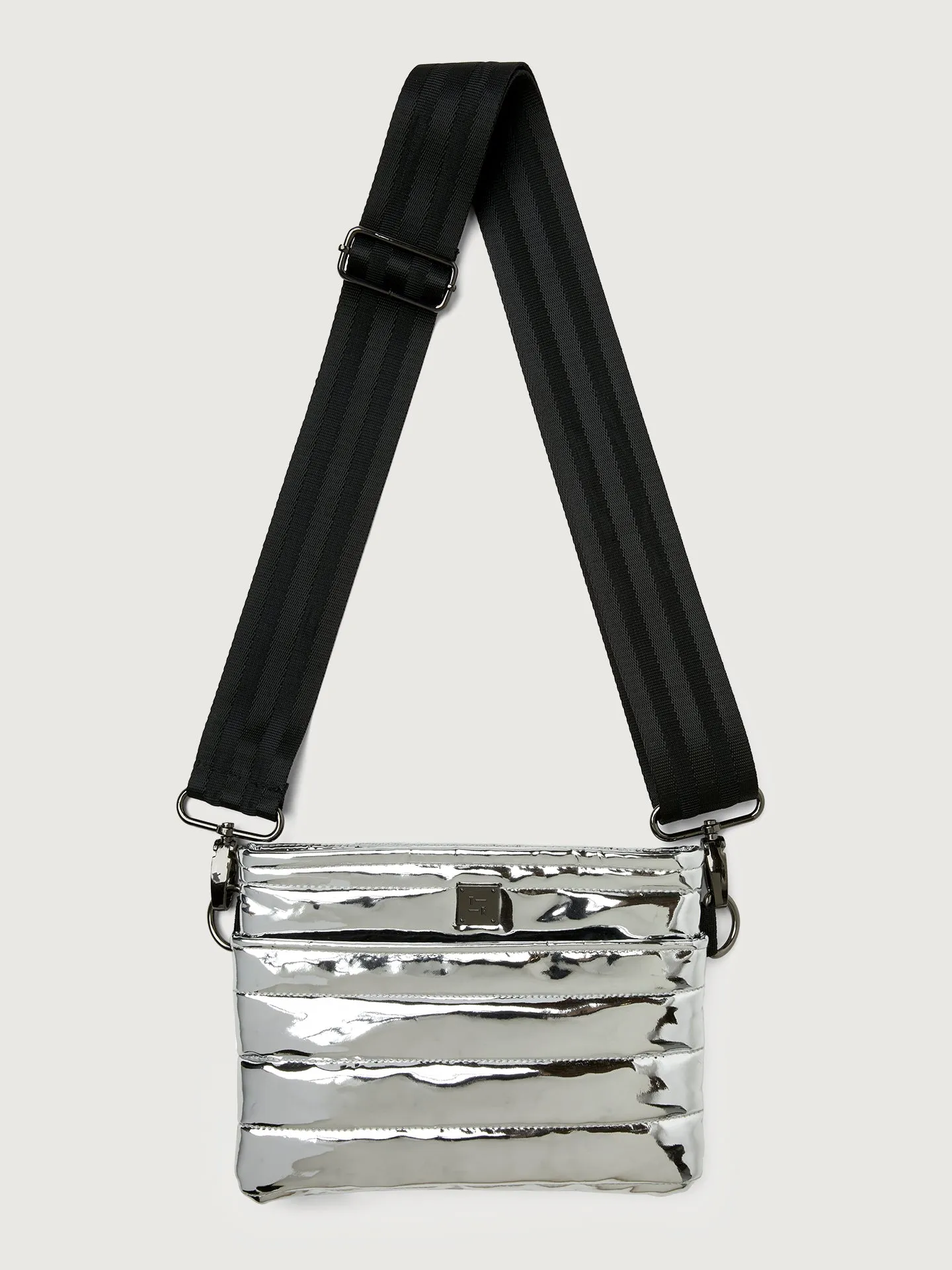 Bum Bag/ Crossbody "The Original" - Silver Mirror/ Black/ Black Web sold by Carbon38
