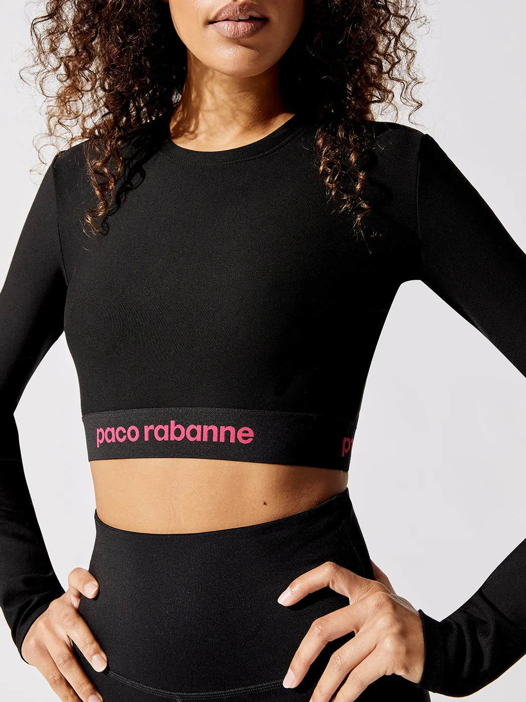 Long Sleeve Active Crop Top - Black-Hot Pink sold by Carbon38 product image thumbnail 2