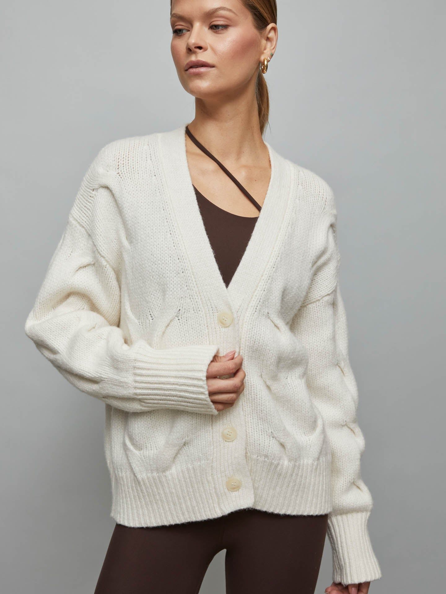 Chunky Button-Front Cardigan - Ivory sold by Carbon38