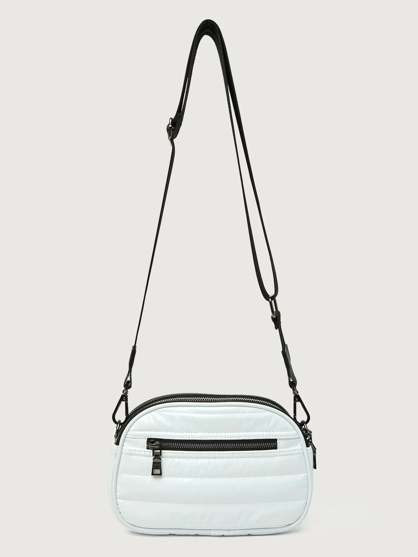 Stargazer - White Patent/ Black/ Black Web/ Gunmental Hardware sold by Carbon38