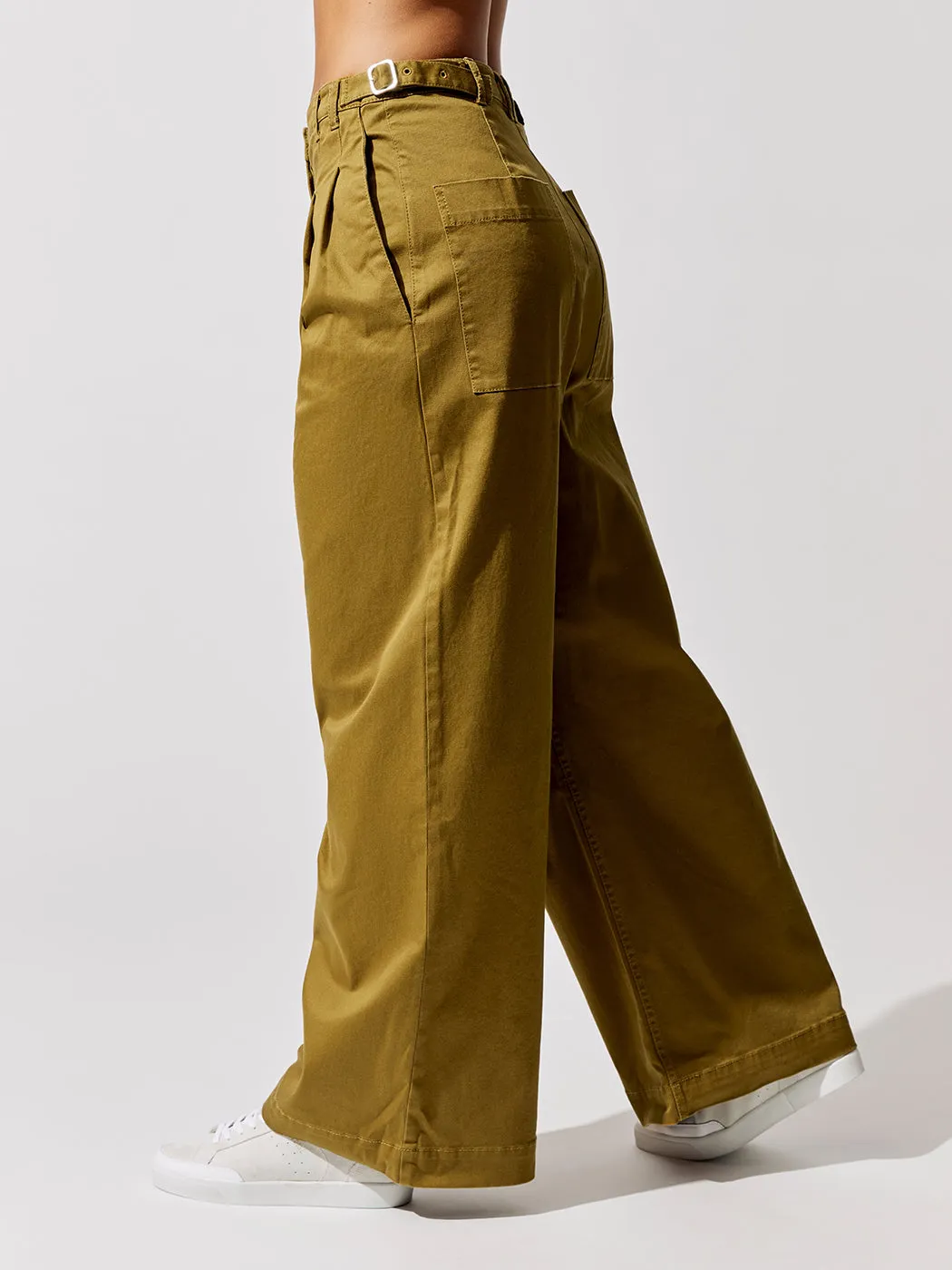Cotton Twill Wide Leg Pants - Olive sold by Carbon38 product image thumbnail 3