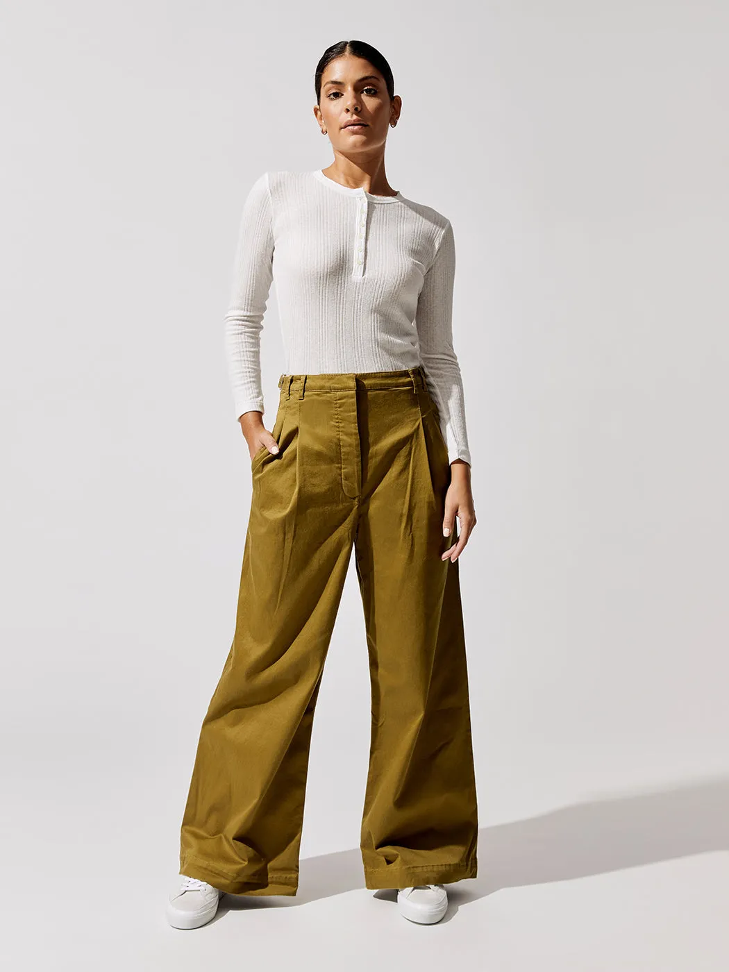 Cotton Twill Wide Leg Pants - Olive sold by Carbon38 product image thumbnail 2