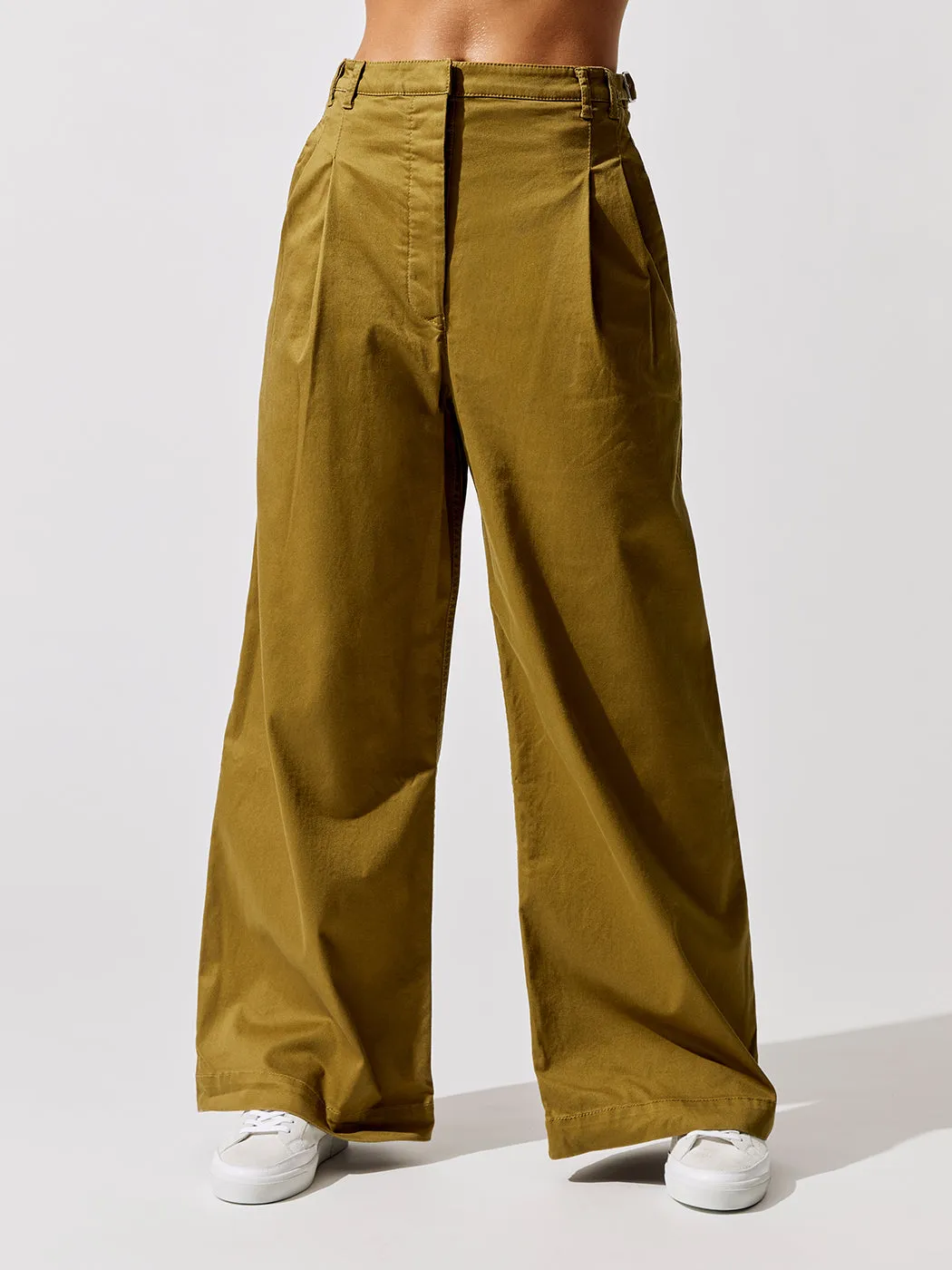 Cotton Twill Wide Leg Pants - Olive sold by Carbon38
