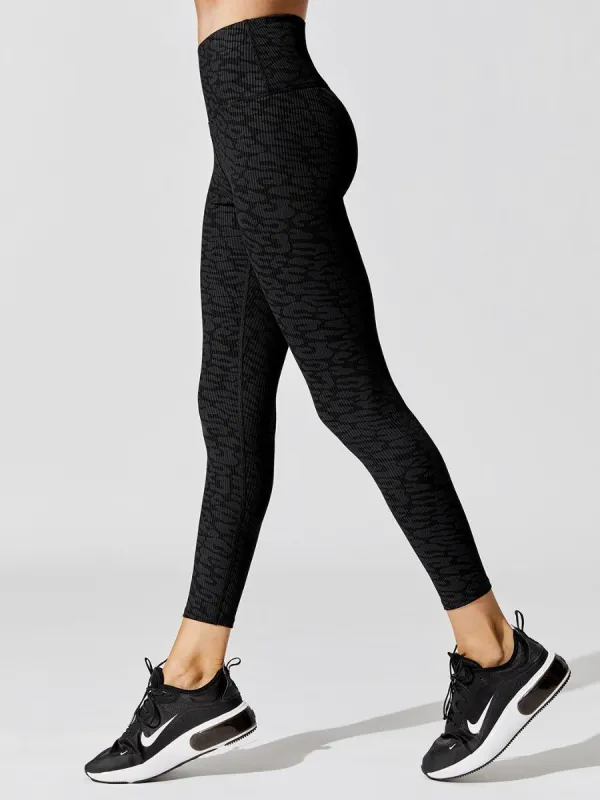 Printed Ribbed 7/8 Length Legging - Black Leopard sold by Carbon38