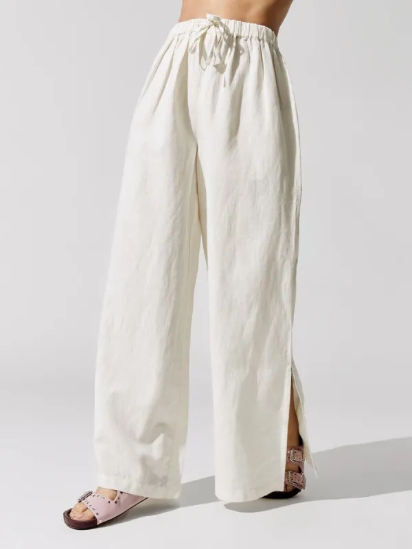 Linen Side Split Drawstring Pants - Off White sold by Carbon38