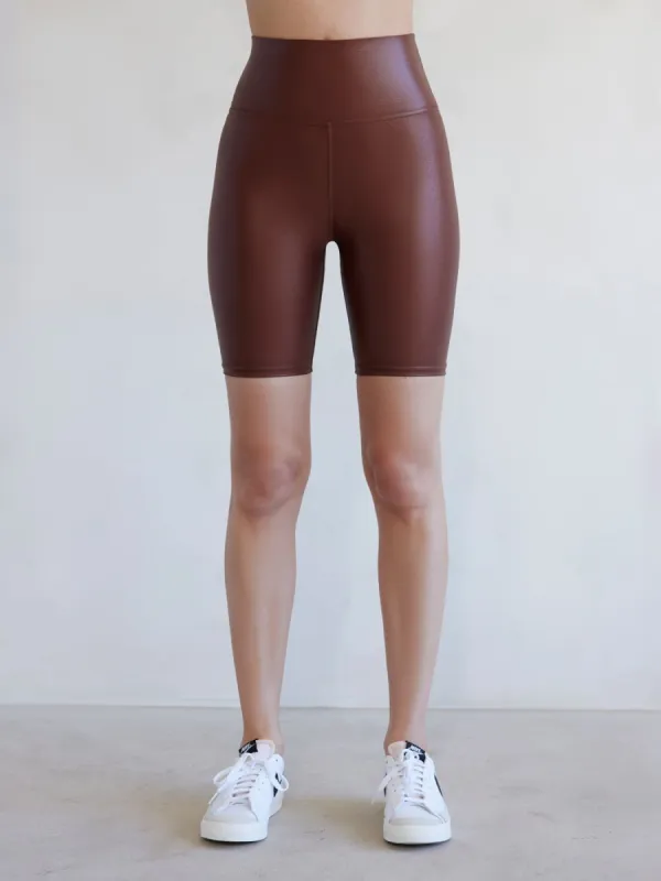 High Rise Biker Short in Takara Shine - Cappuccino sold by Carbon38