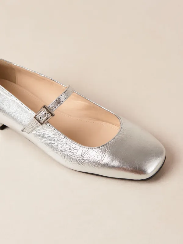 Por Do Sol Shimmer Silver Leather Ballet Flats - Shimmer Silver sold by Carbon38