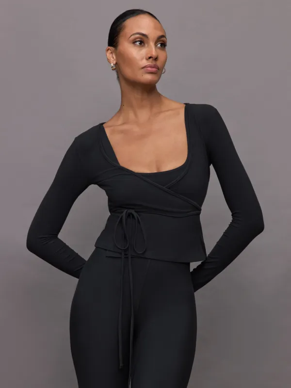 Long Sleeve Tie Top in Melt - Black sold by Carbon38