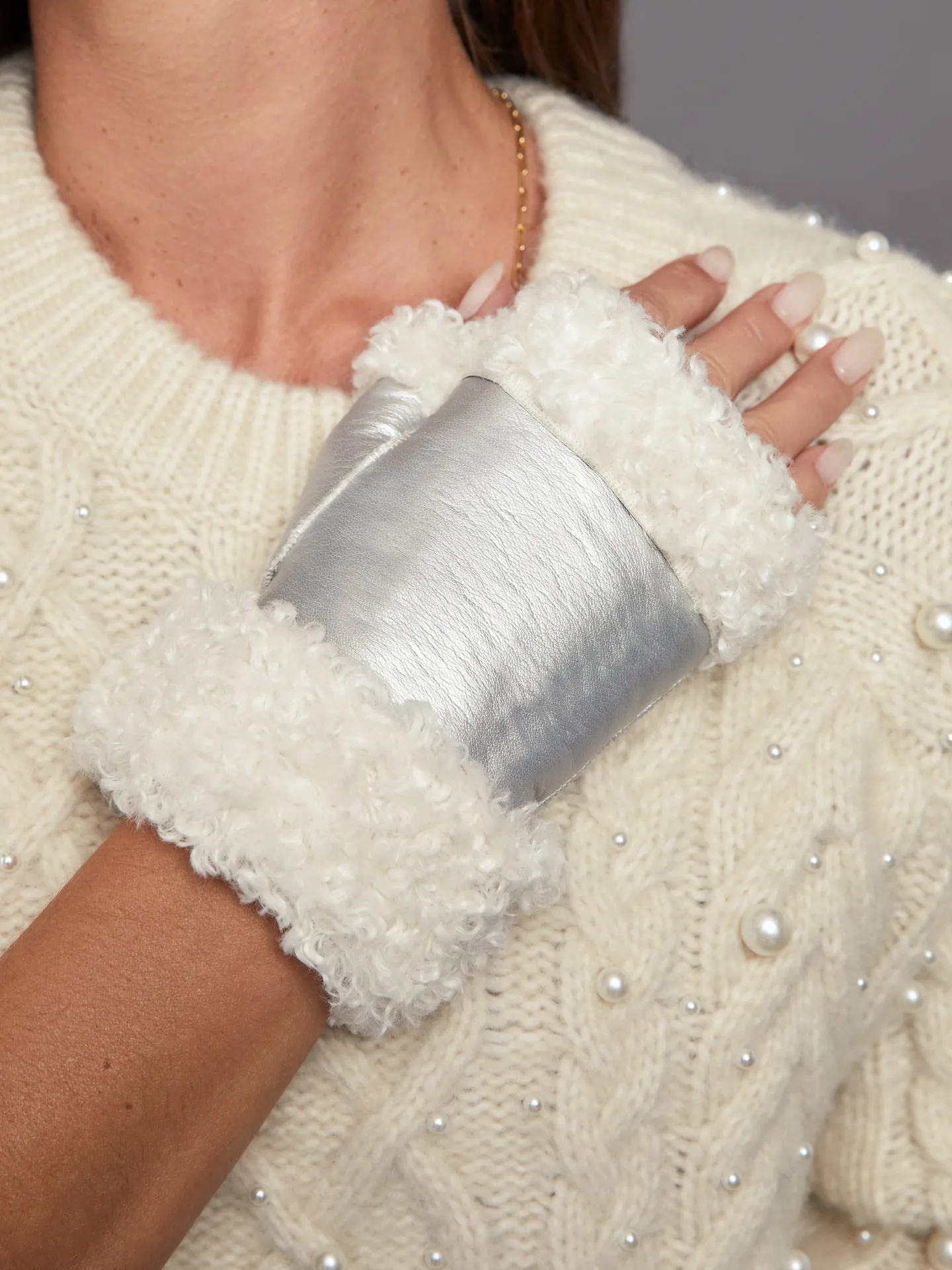 Shearling Mittens - Ivory/ Silver sold by Carbon38 product image thumbnail 2