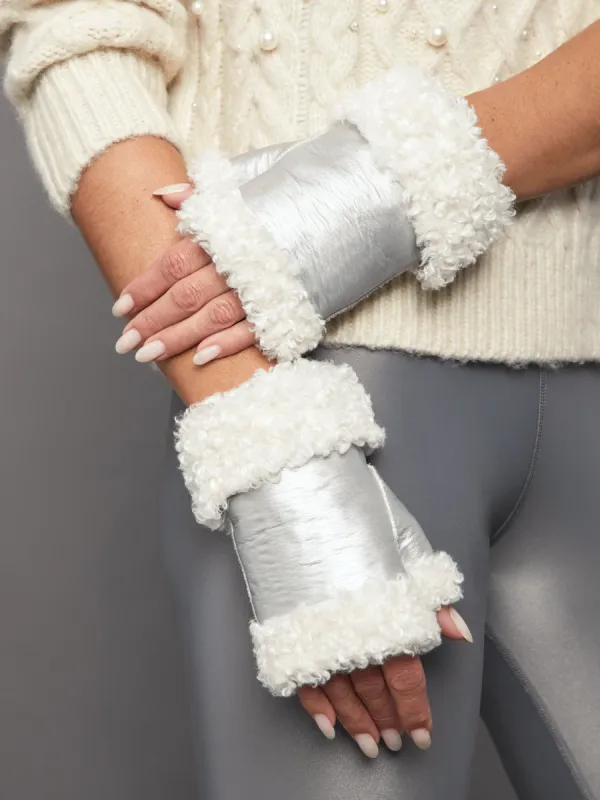 Shearling Mittens - Ivory/ Silver sold by Carbon38