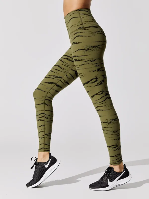 High Waisted Midi Legging - Olive Wood Jacquard made by Beyond Yoga
