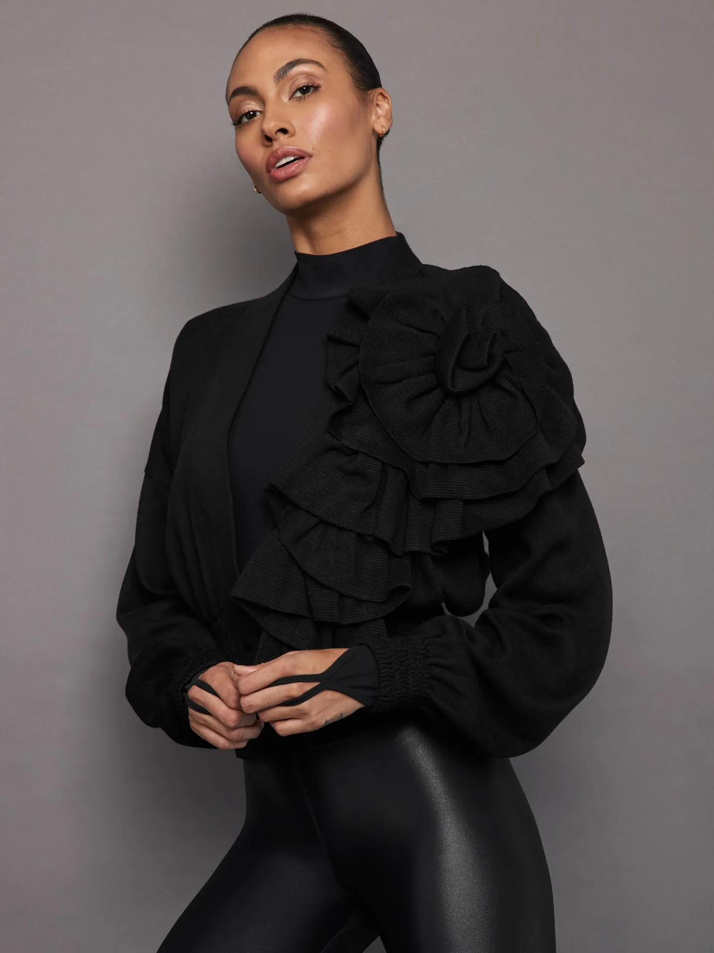 Nomia Cropped Rosette Cardigan - Black sold by Carbon38