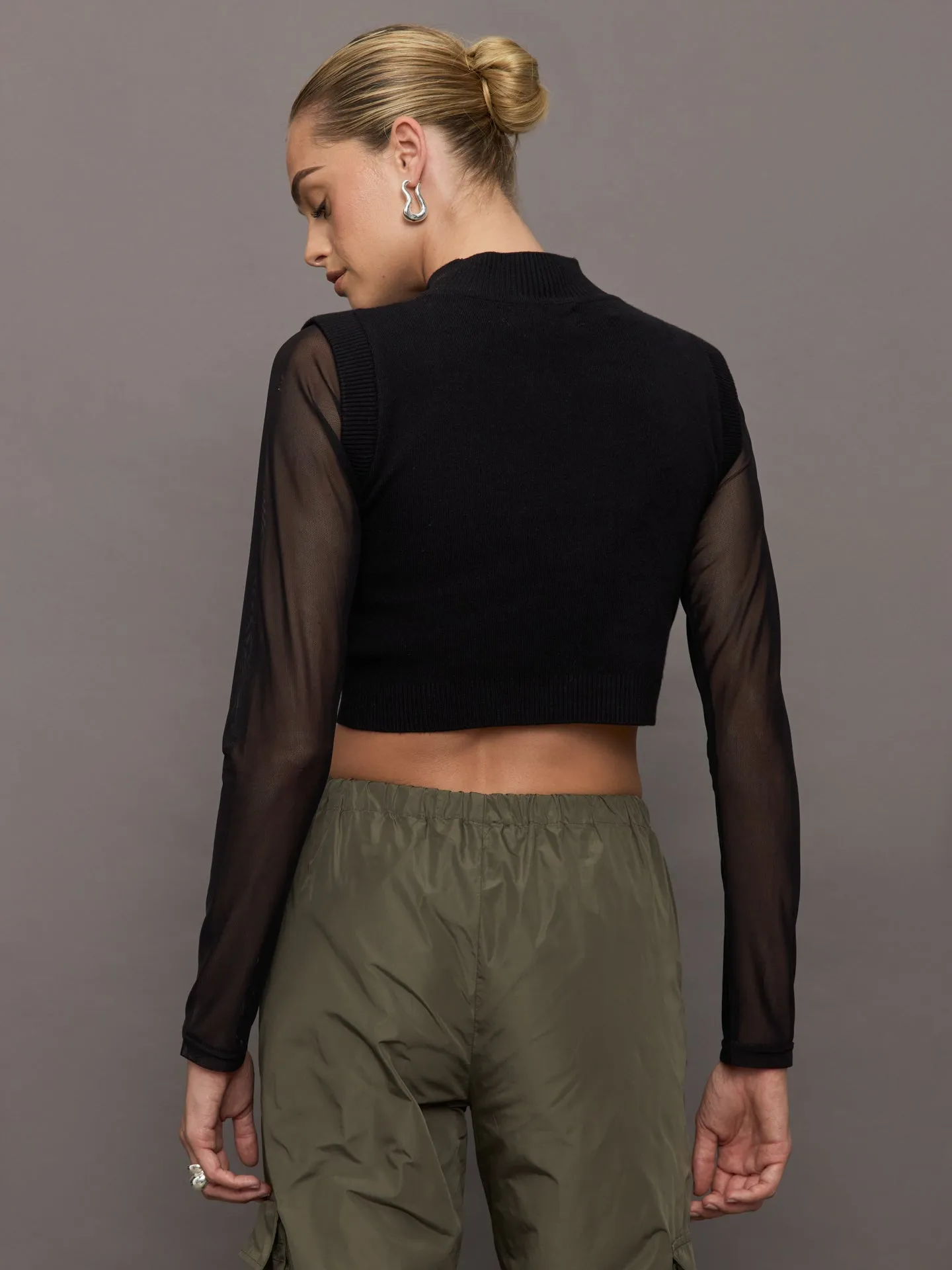 Nomai Sheer Sleeve Mock Neck Sweater - Black sold by Carbon38 product image thumbnail 4
