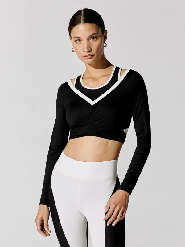 Ray Long Sleeve Wrap Top - Black/Ivory sold by Carbon38