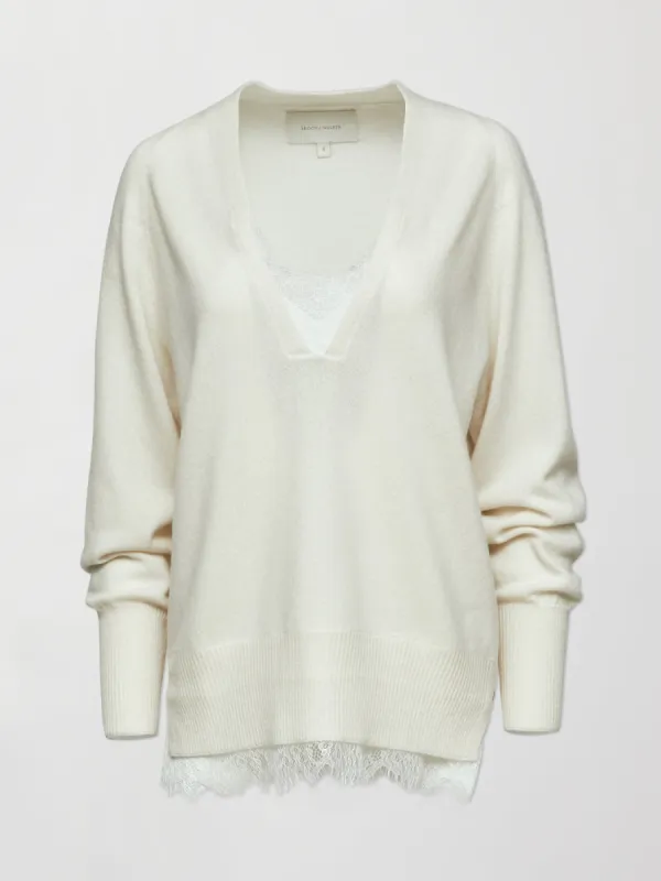 Lace Vee Layered Pullover - Ivory sold by Carbon38