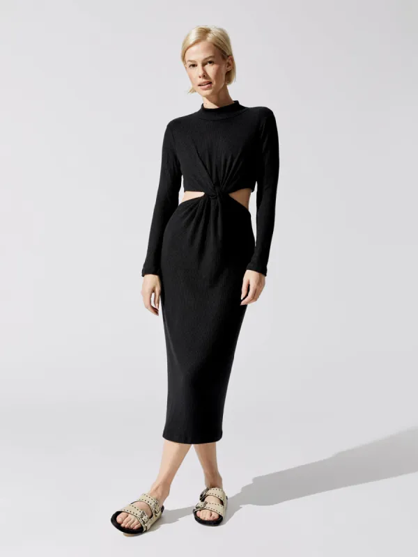 Long Sleeve Neo Sweater Rib Dress - Black sold by Carbon38
