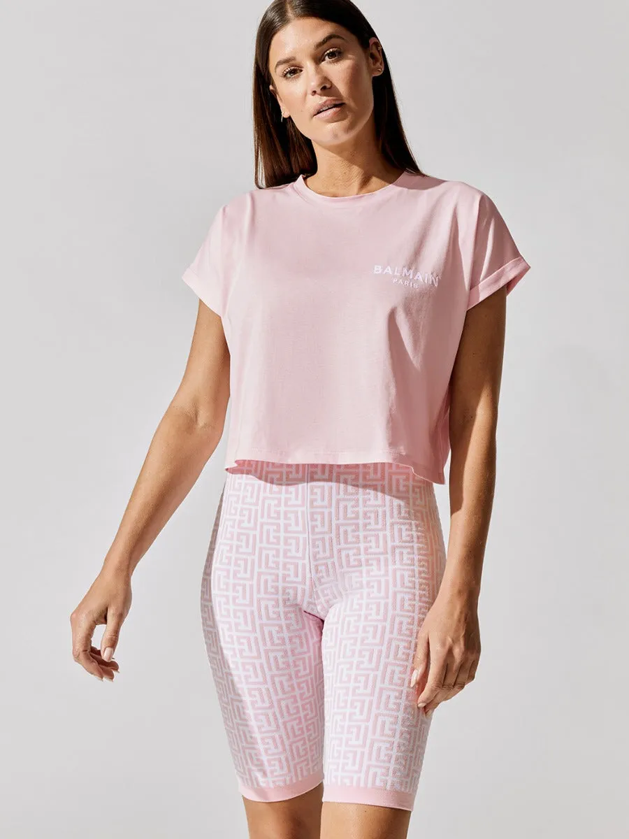 Cropped Short Sleeve Flocked Logo T-shirt - Eco Design - Ocd Rose Pale-Blanc Ocd sold by Carbon38