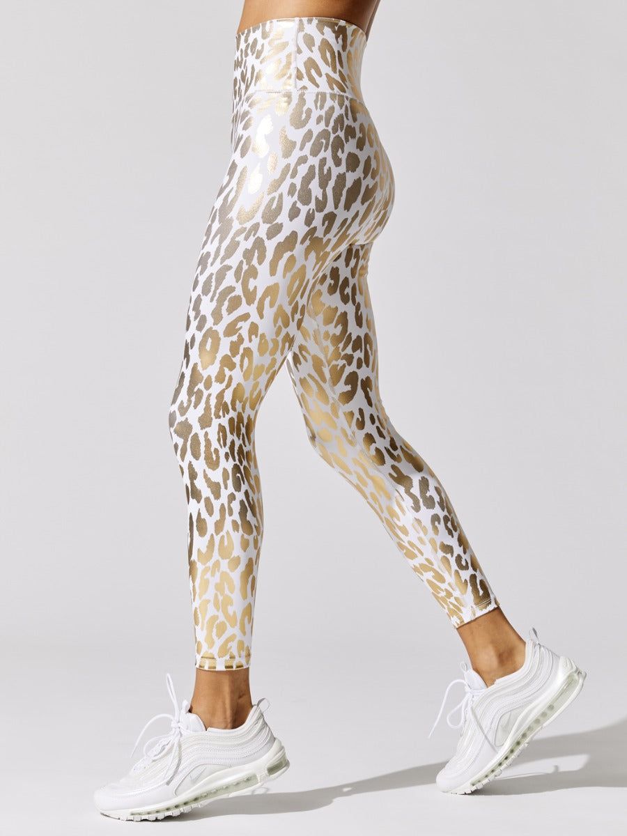 Metallic Leopard High Rise 7/8 Legging - Cream-Gold Leopard sold by Carbon38