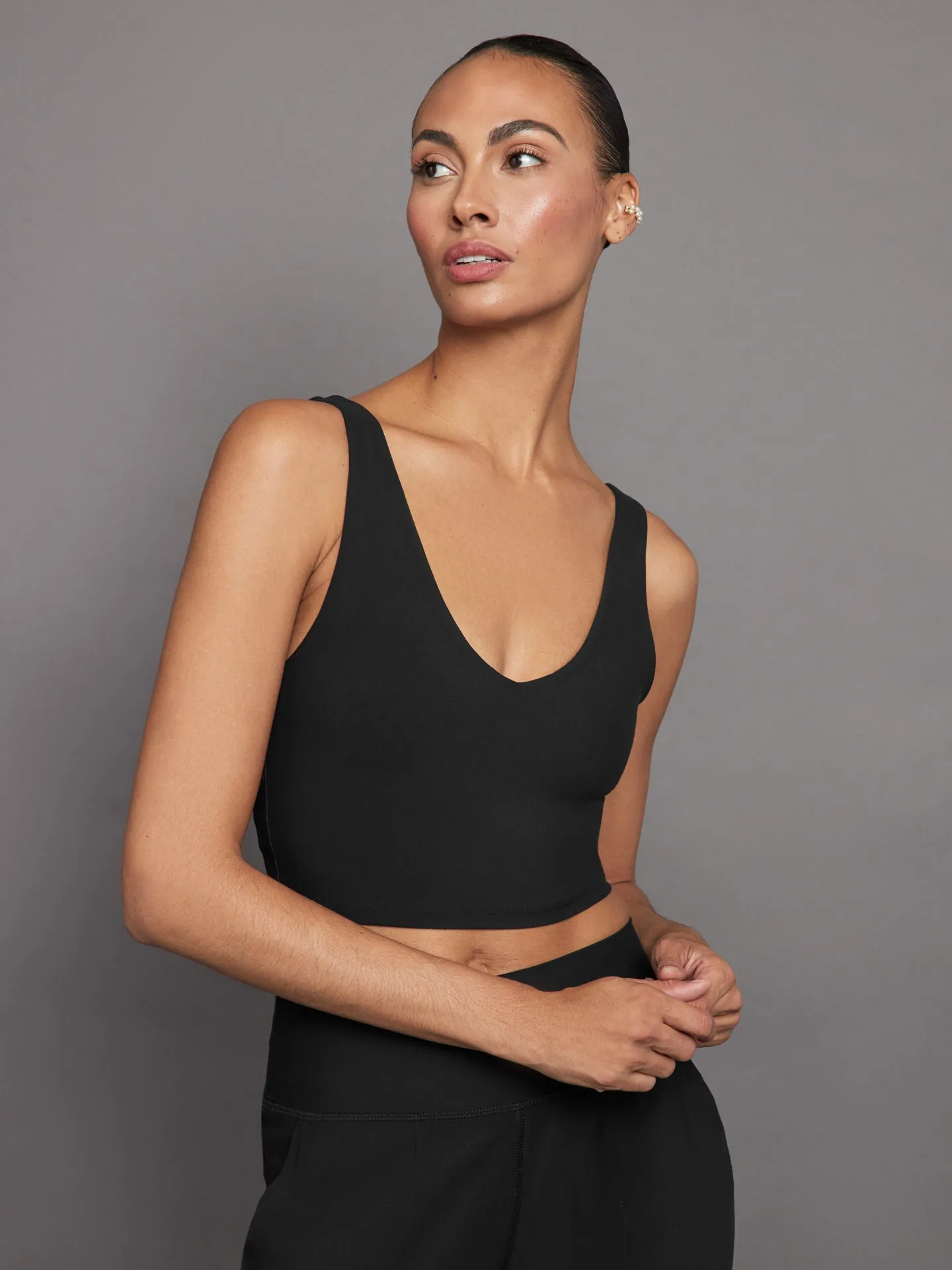 V-Neck Longline Bra in Melt - Black sold by Carbon38