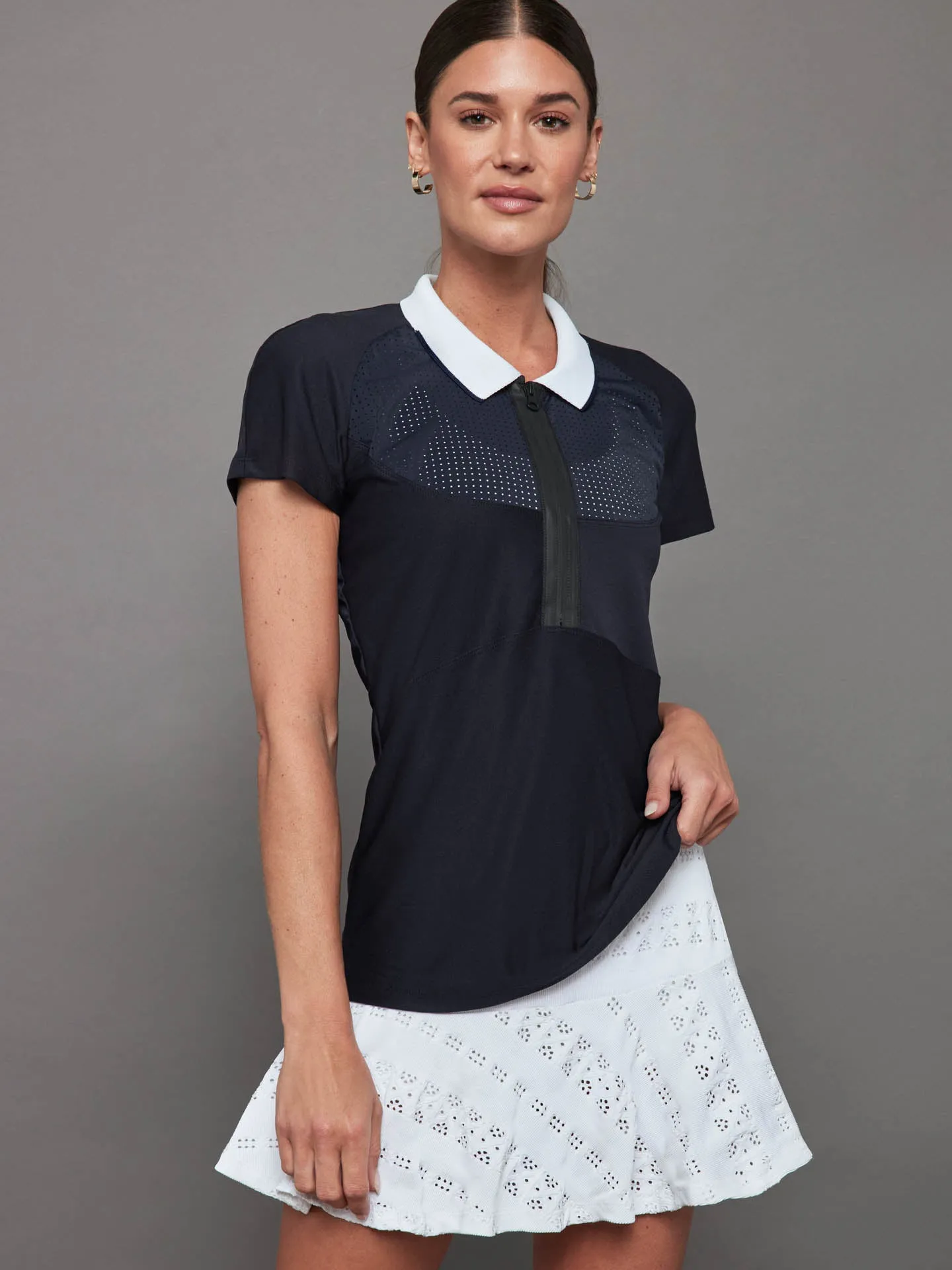 Mesh Zip Performance Polo - Navy with White Trim sold by Carbon38 product image thumbnail 2