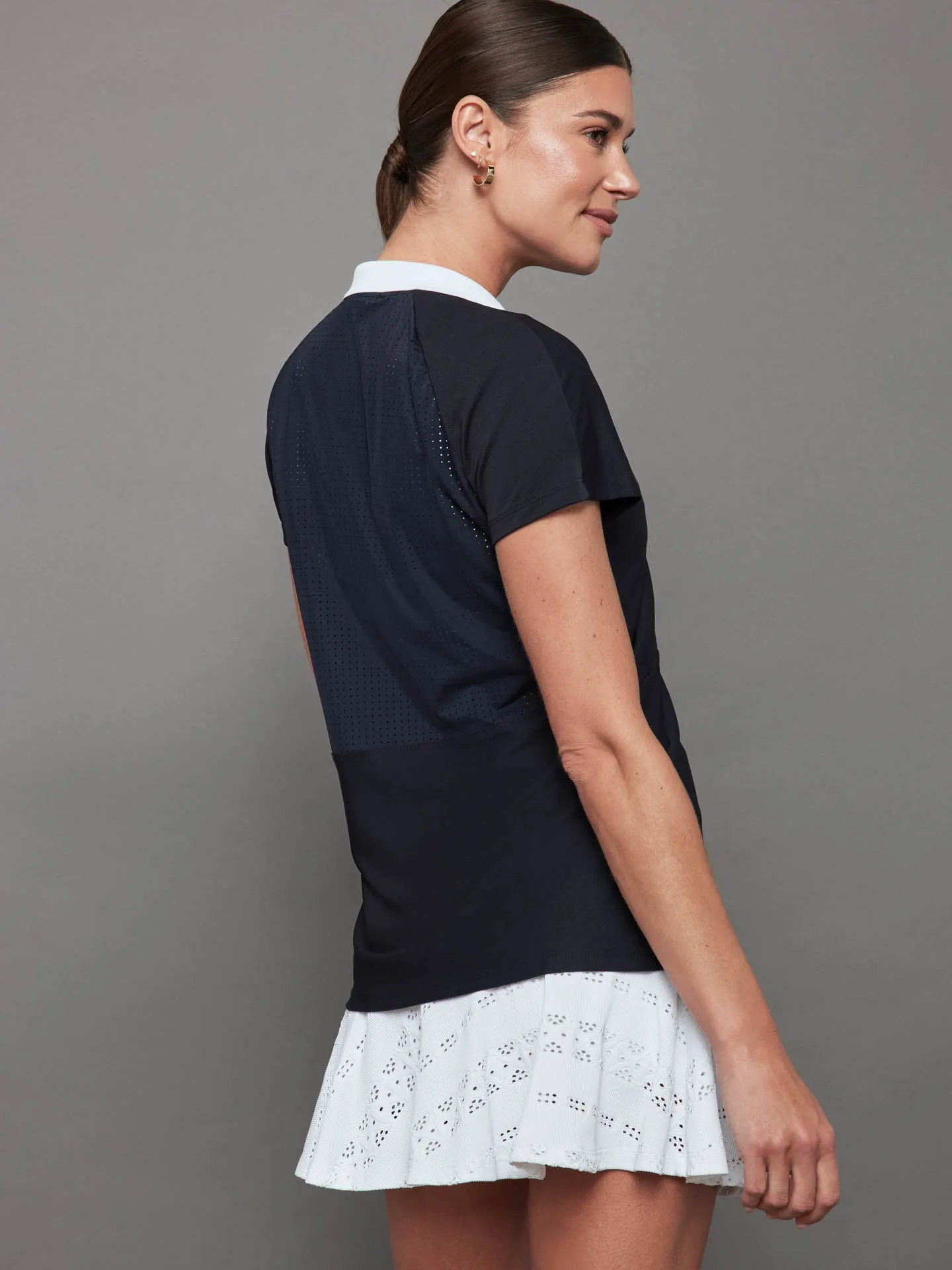 Mesh Zip Performance Polo - Navy with White Trim sold by Carbon38 product image thumbnail 3