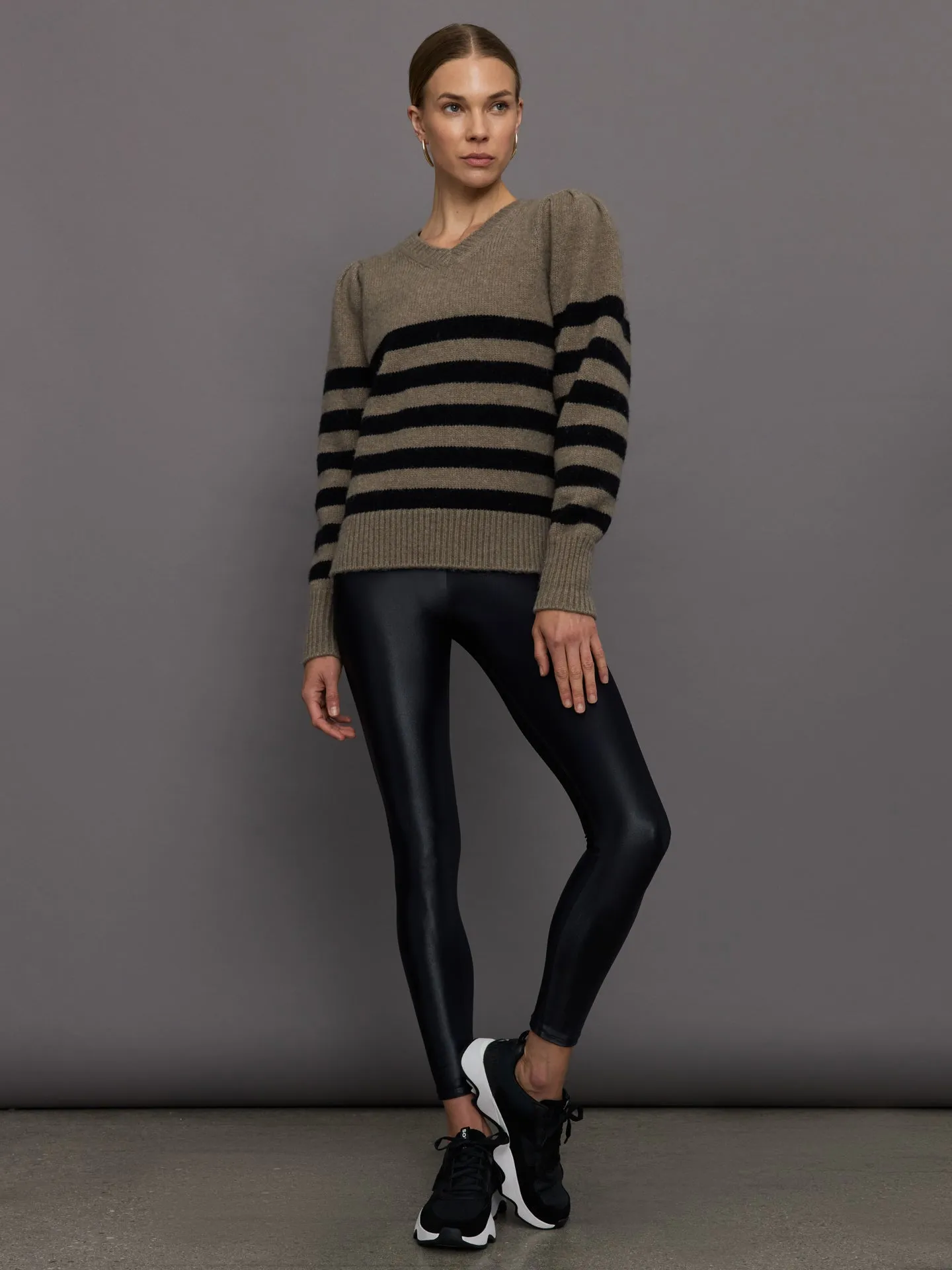 Striped Puff Sleeve Sweater - Stone/ Black sold by Carbon38 product image thumbnail 2