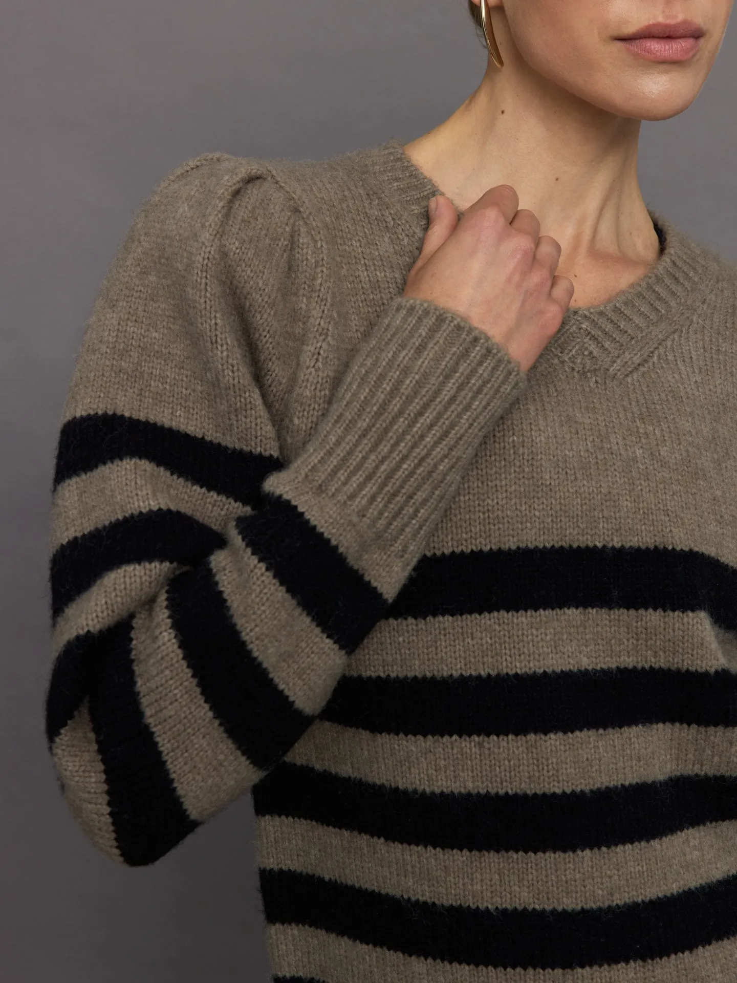 Striped Puff Sleeve Sweater - Stone/ Black sold by Carbon38 product image thumbnail 3