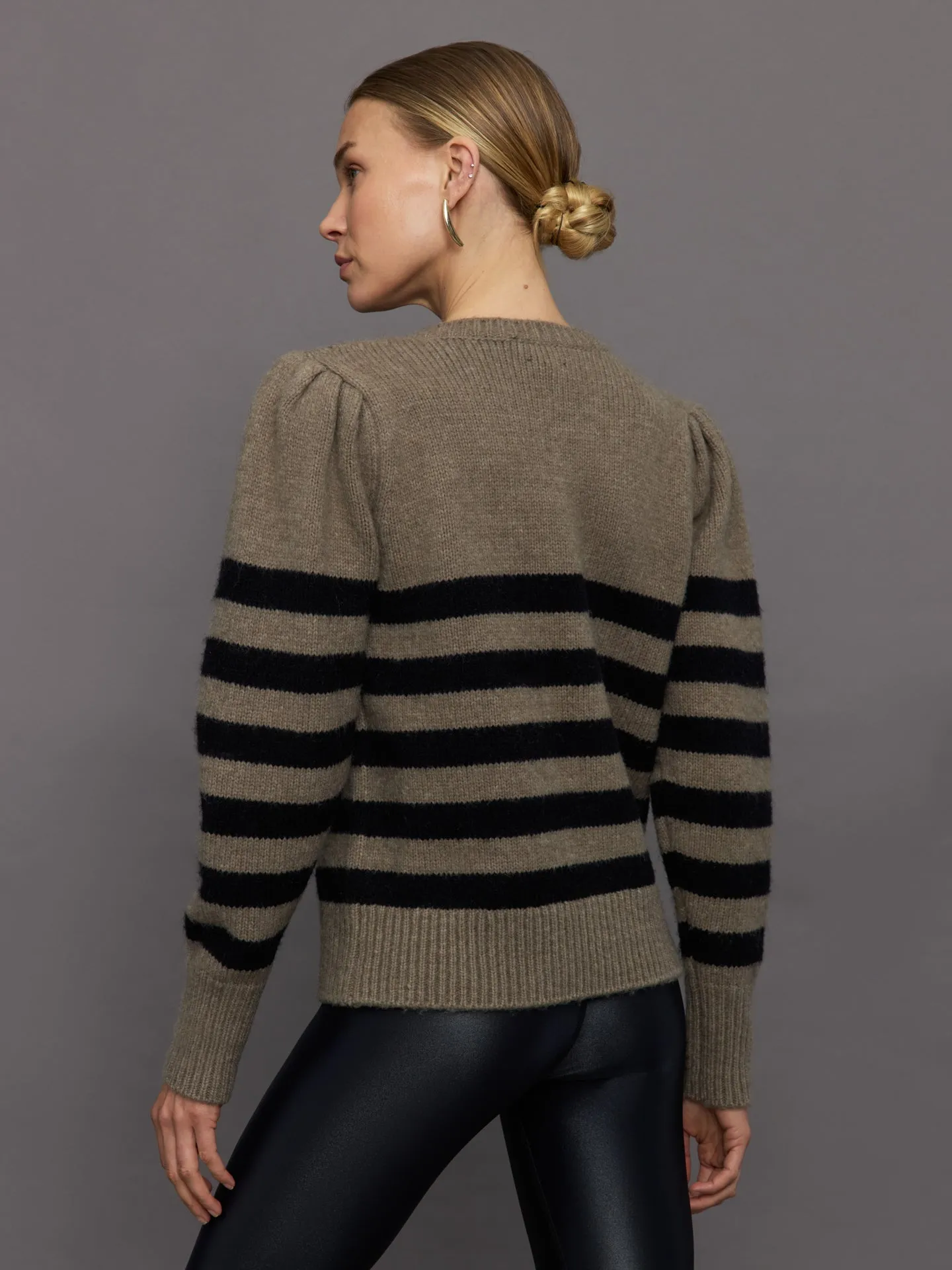 Striped Puff Sleeve Sweater - Stone/ Black sold by Carbon38 product image thumbnail 5