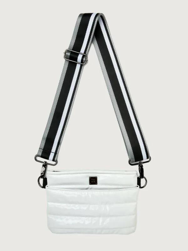Bum Bag/ Crossbody "The Original" - White Patent/ Pewter/ Black/ White Web sold by Carbon38