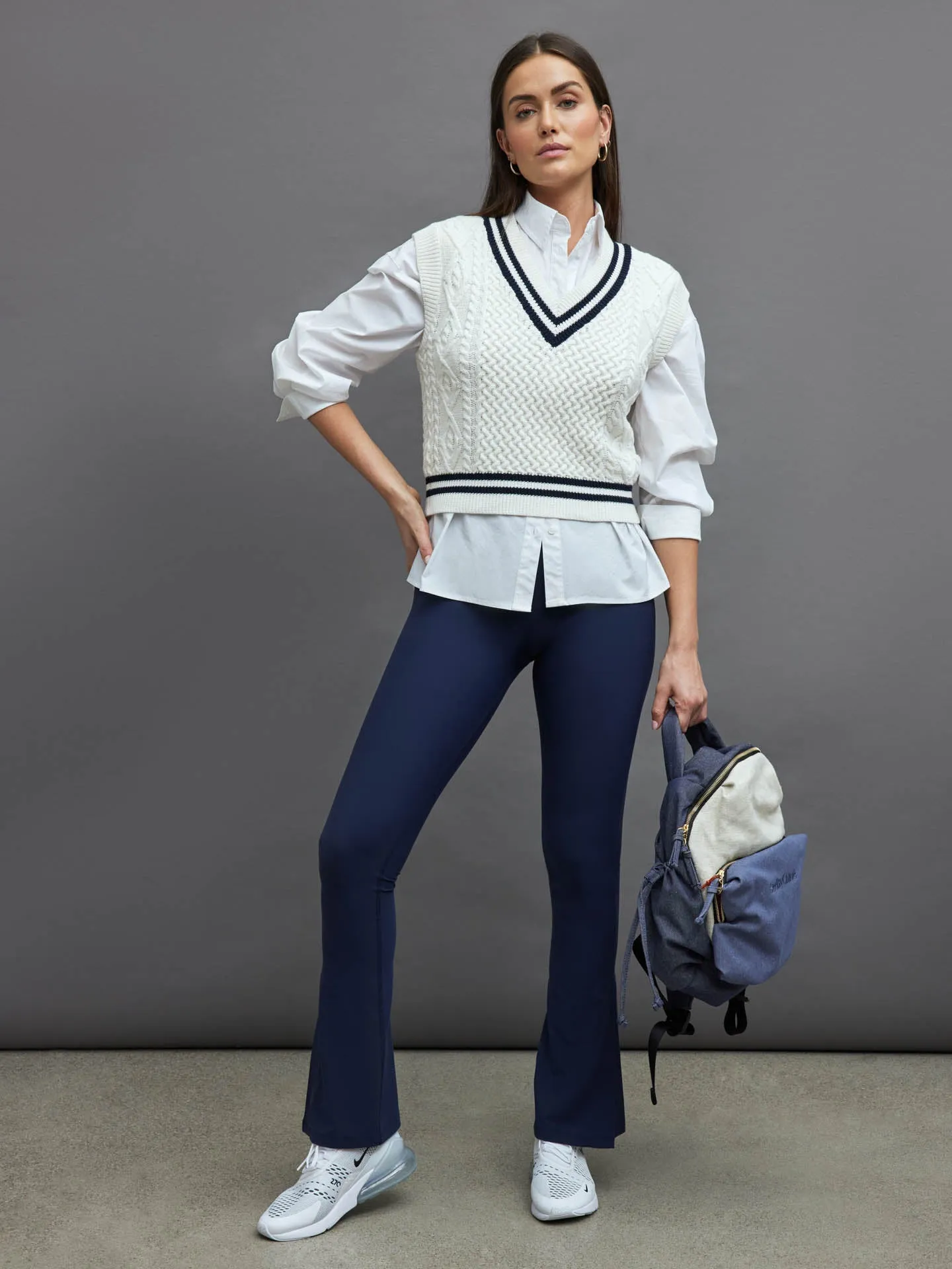 STRIPED CROPPED SWEATER VEST - IVORY W/ NAVY sold by Carbon38 product image thumbnail 5