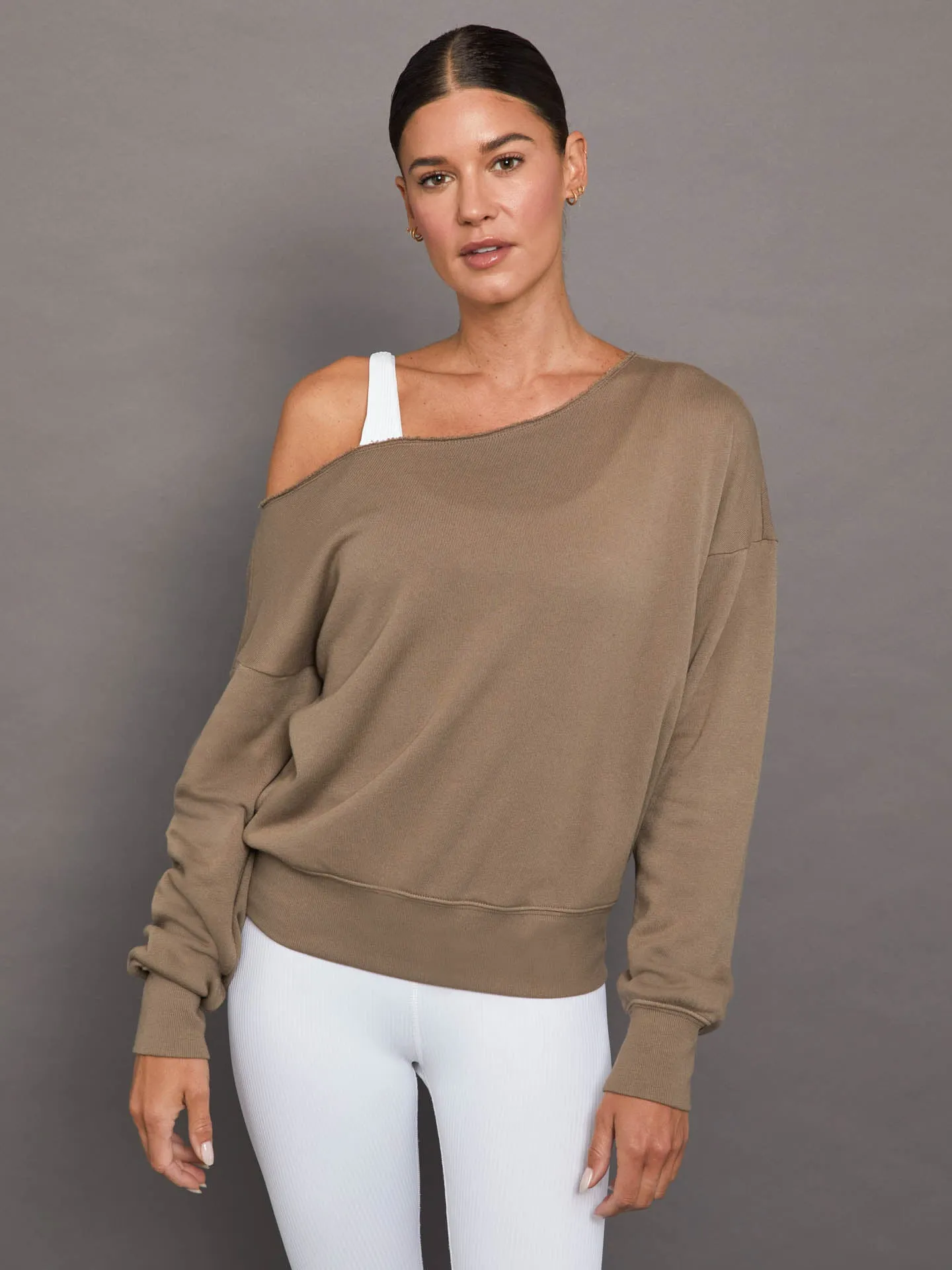 Off Shoulder Sweatshirt in French Terry - Caribou sold by Carbon38