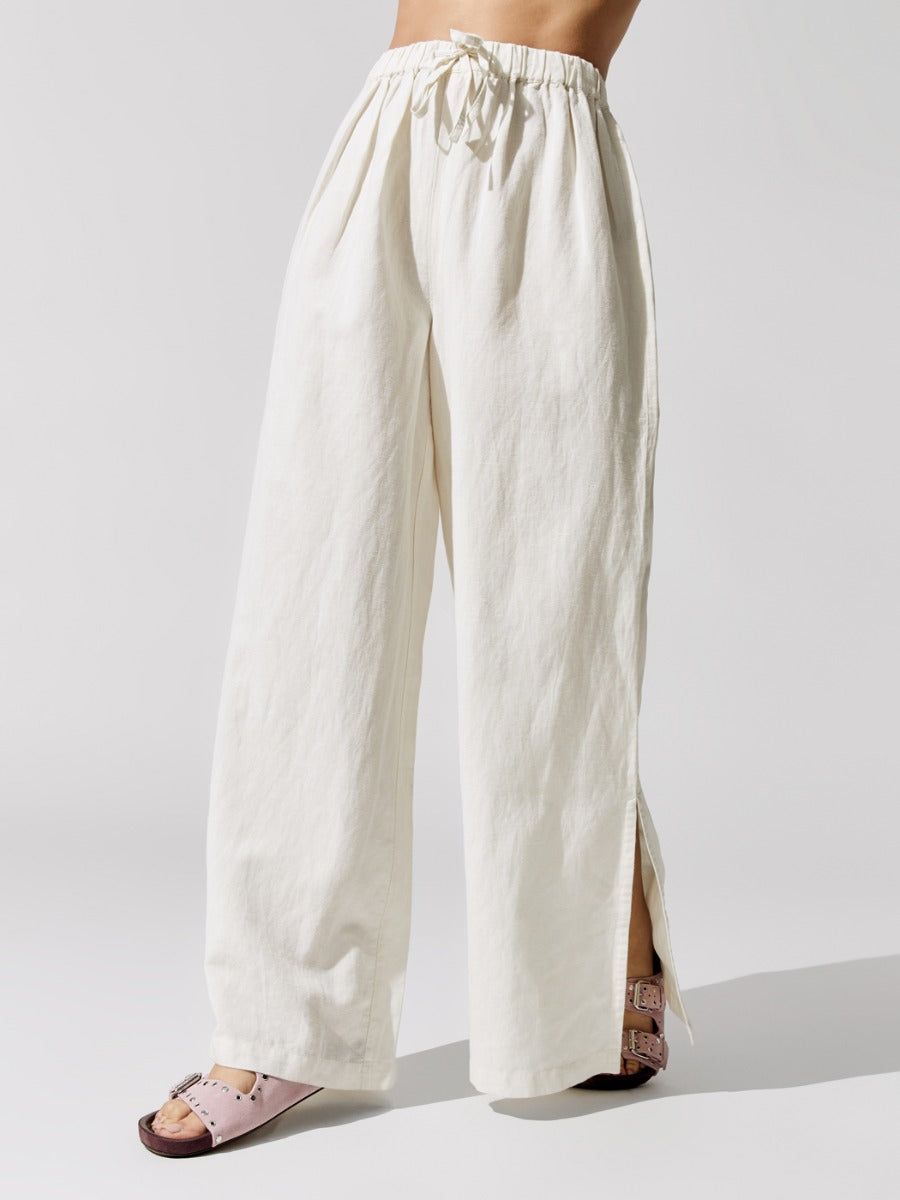 Linen Side Split Drawstring Pants - Off White sold by Carbon38